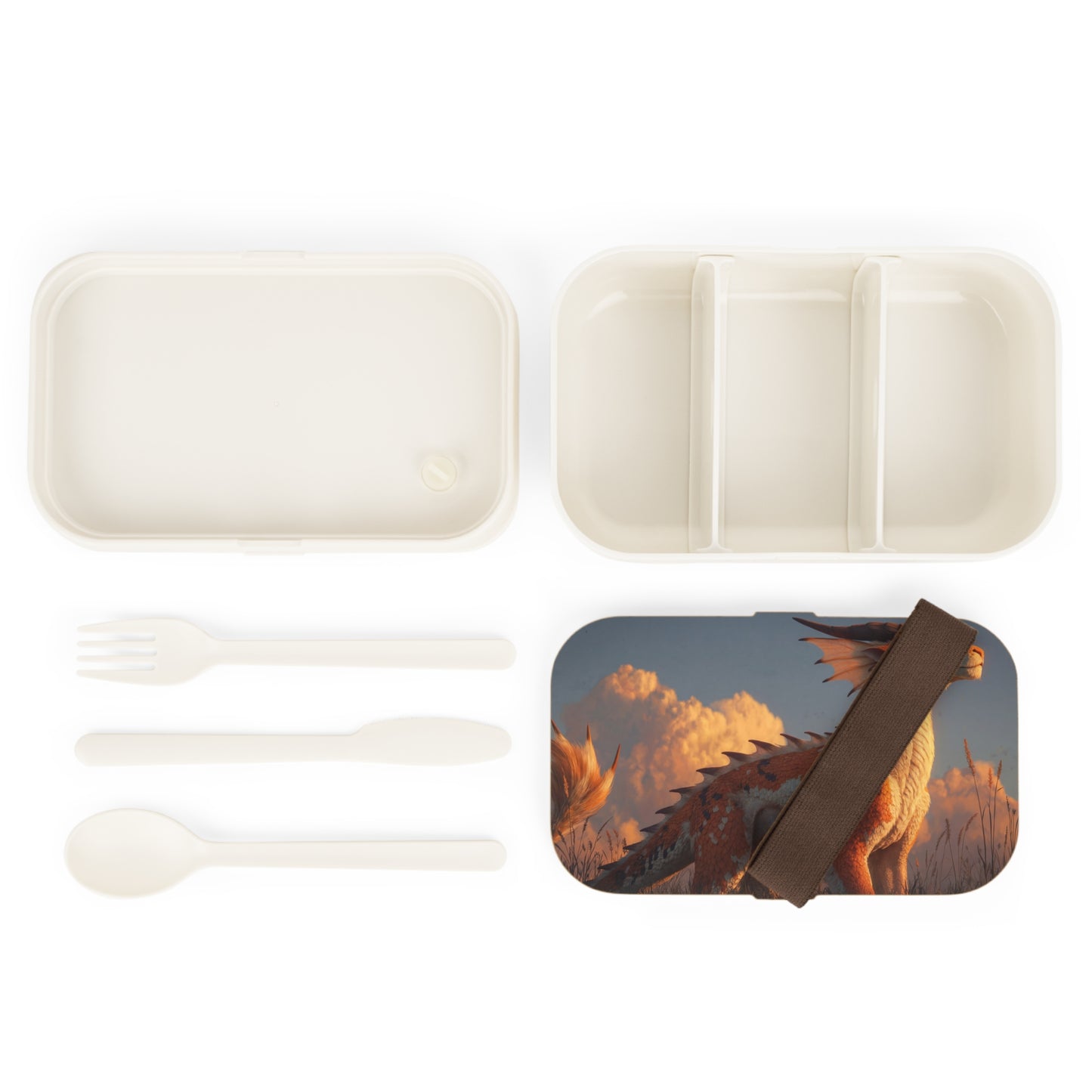 Sunset Sentinel Dragon Bento Lunch Box – Warm Glow Over Wild Grasses