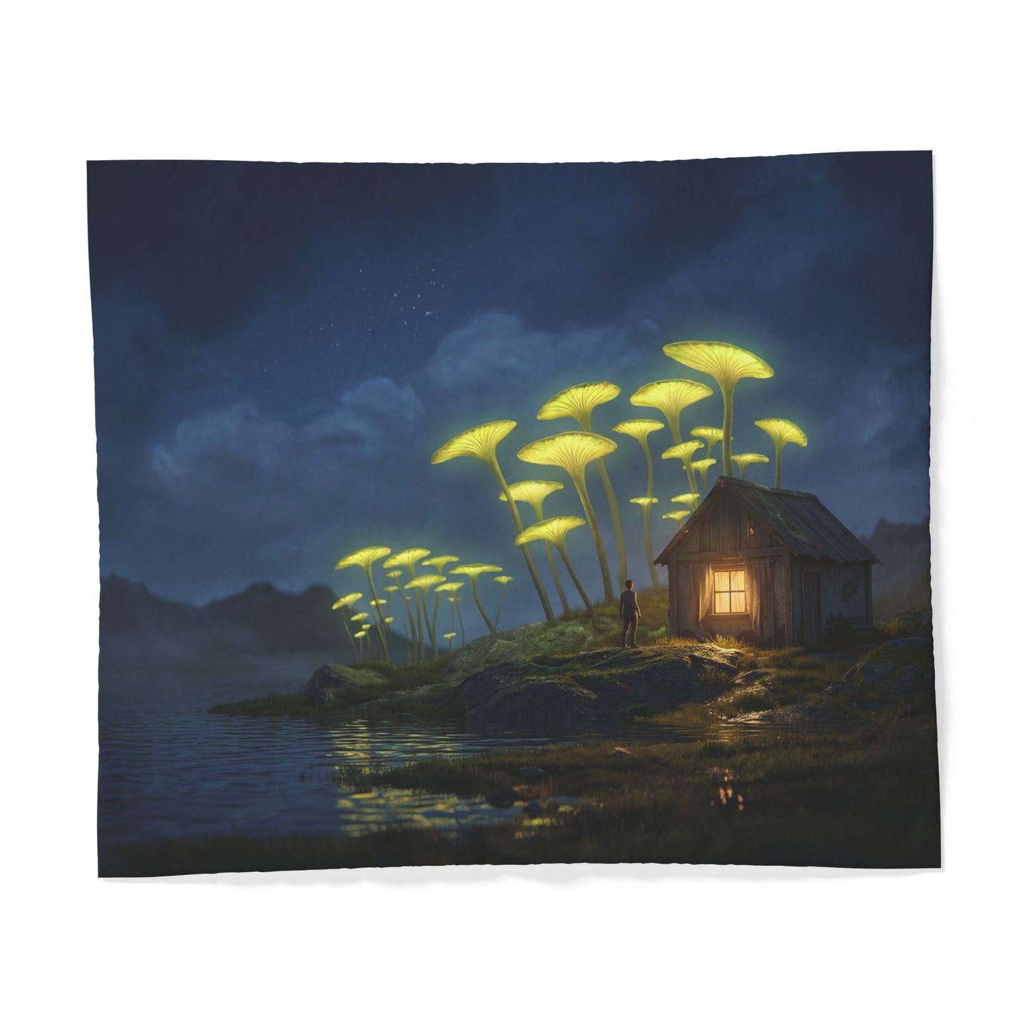 Bioluminescent Caps Cotton Duvet Cover – Twilight Mushroom Grove Sanctuary