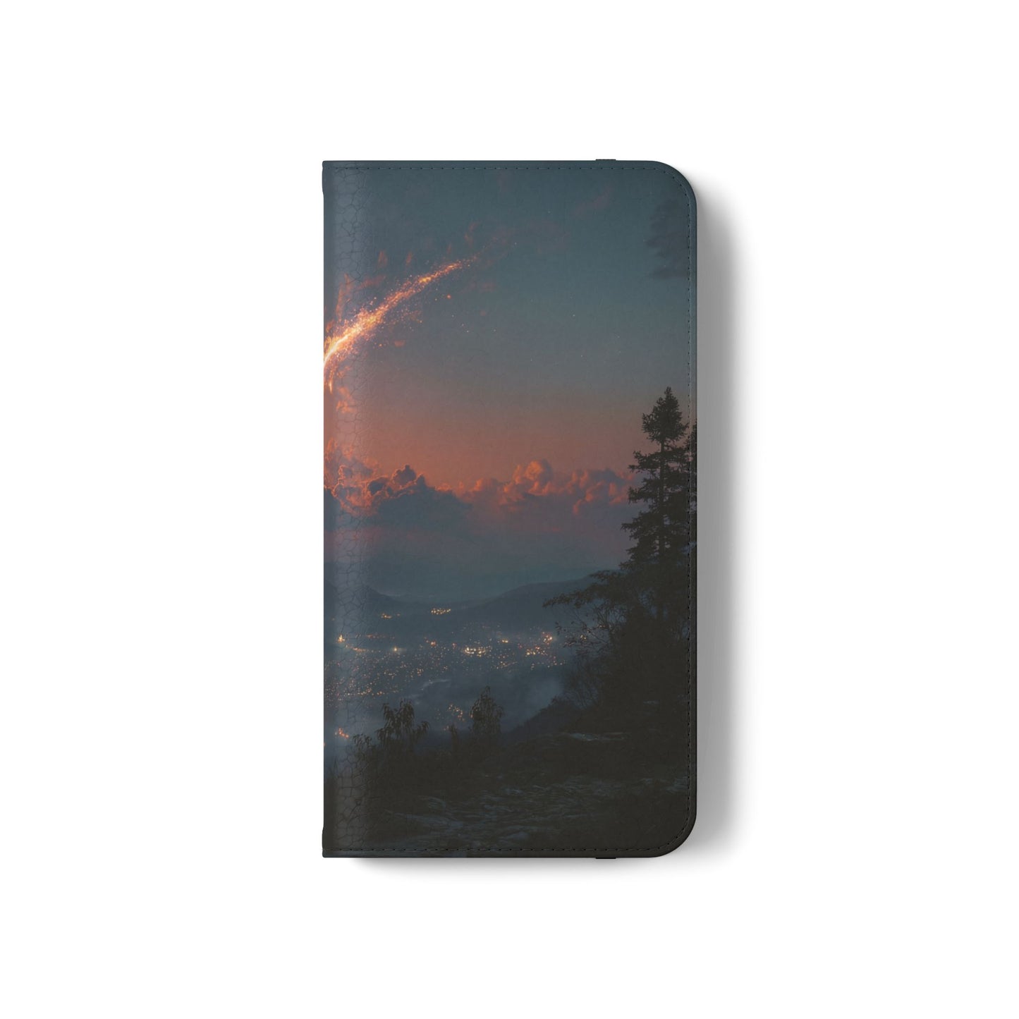 Meteor Over Valley Flip Cases – Crimson Sky Sentinel Cover