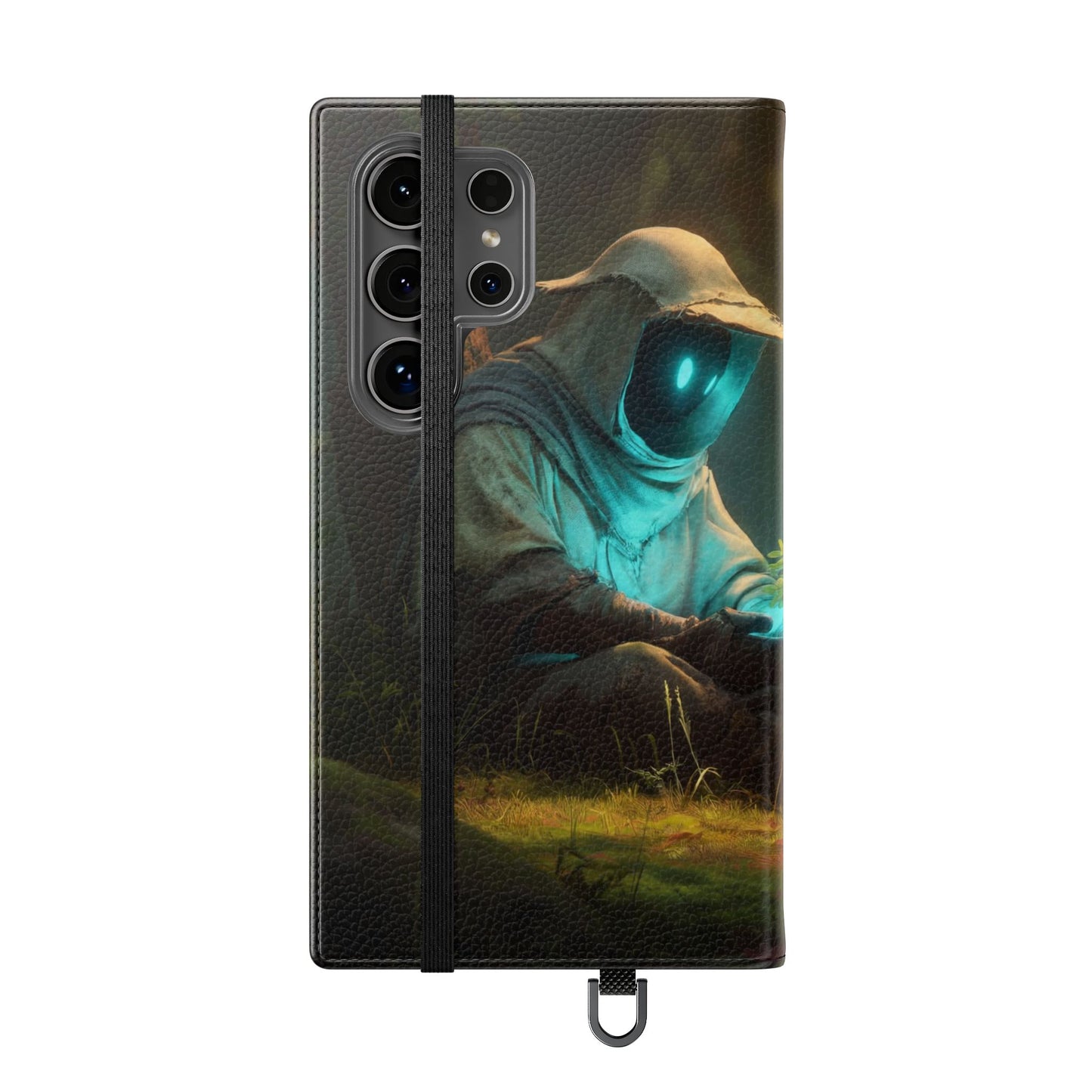 Glowing Orb Hooded Guardian Flip Cases – Bioluminescent Forest Keeper