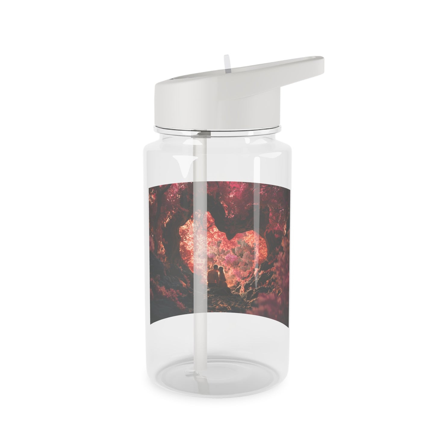 Heart-Shaped Forest Canopy Tritan Water Bottle – Crimson Glow Sanctuary