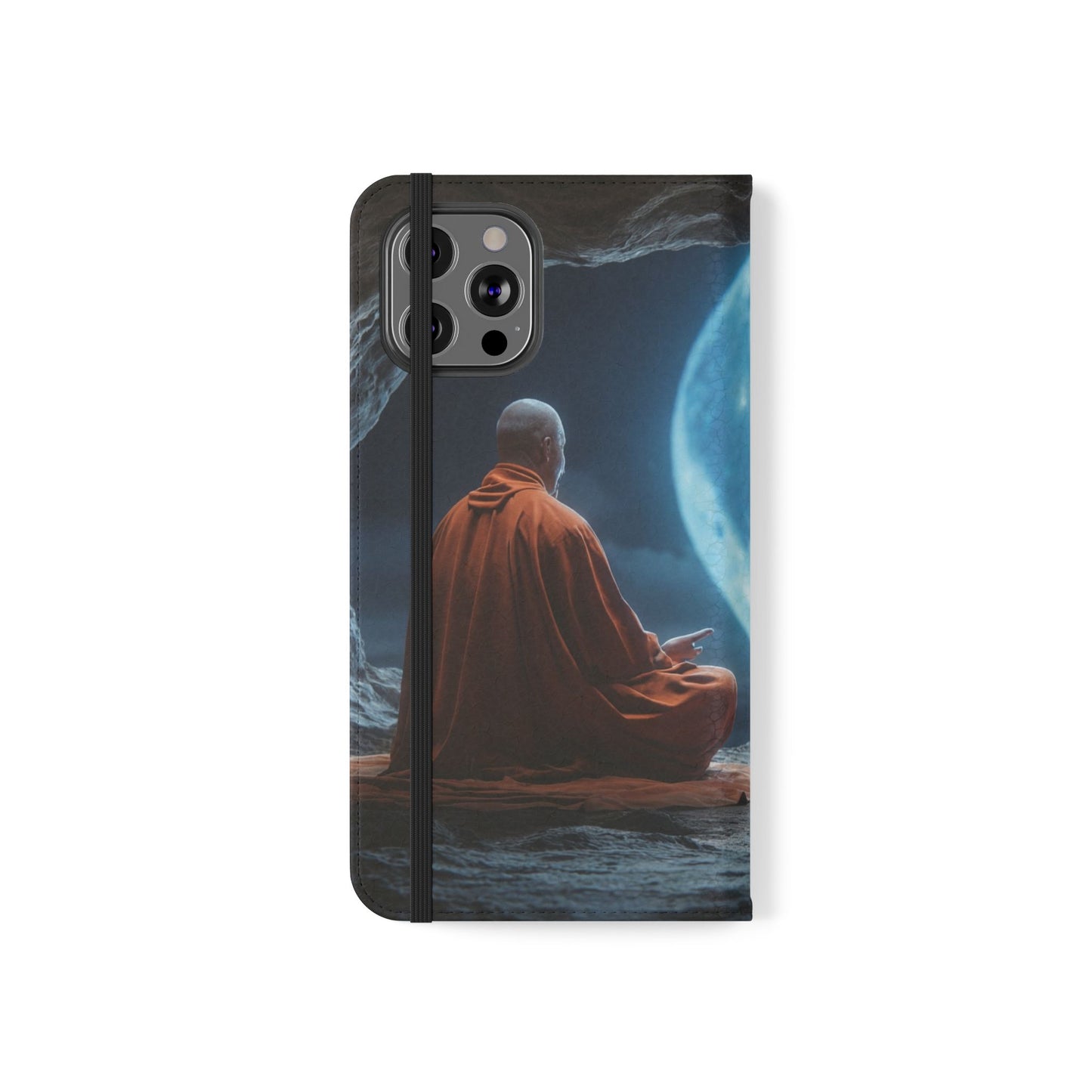 Lunar Meditation Flip Cases – Serene Monk Under Moonlight