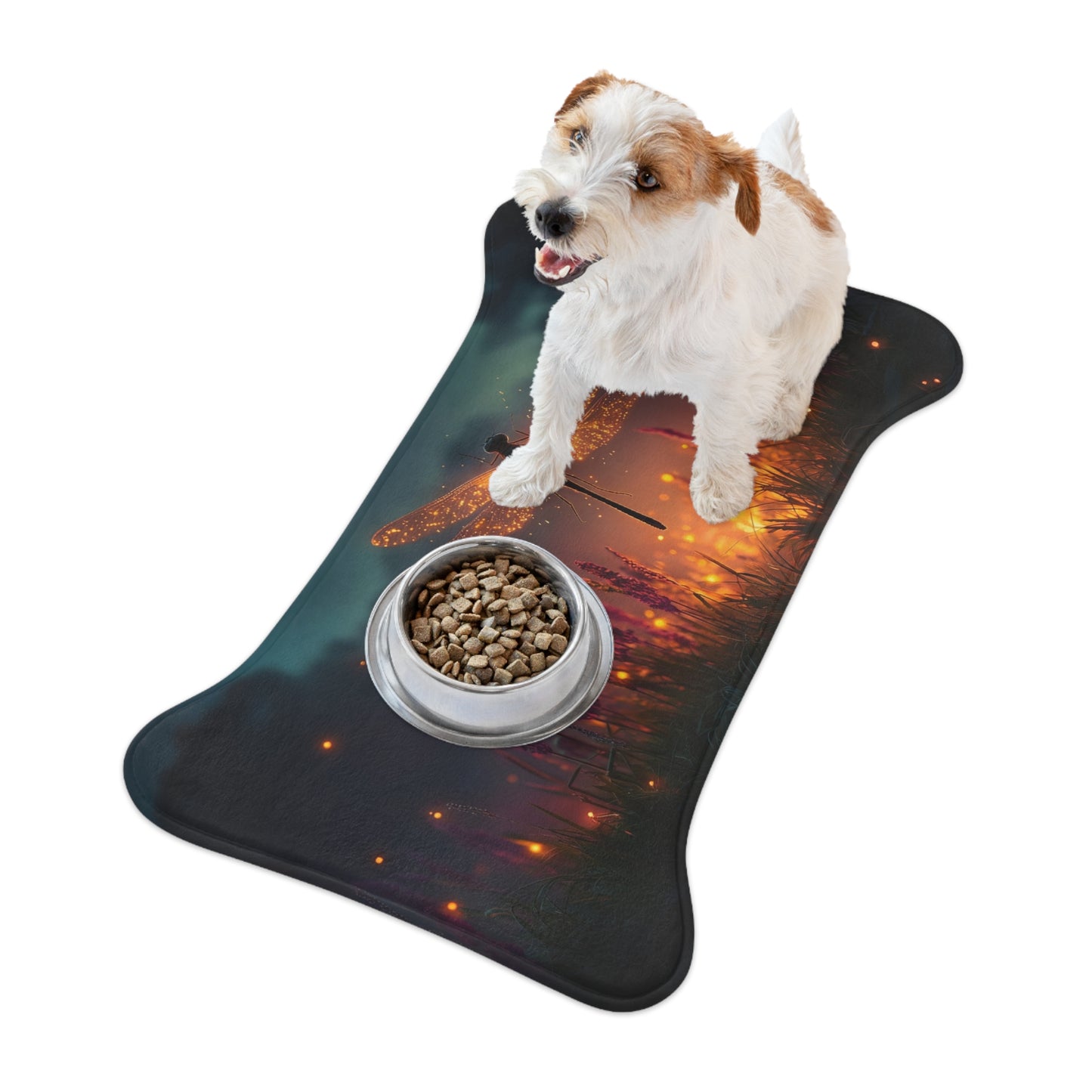 Glowing Dragonfly Pet Feeding Mats – Twilight Meadow Dreamscape