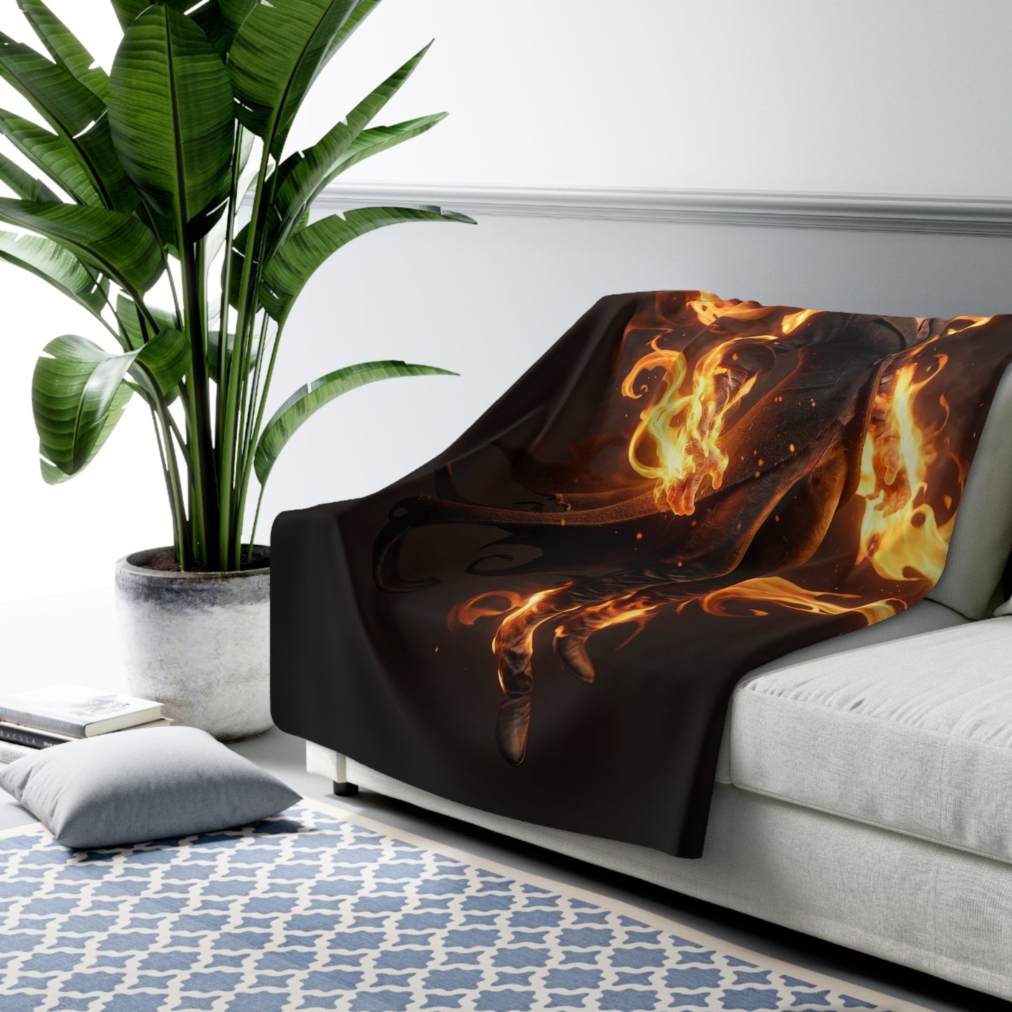 Fiery Sentinel Sherpa Fleece Blanket – Embers of the Unyielding Flame