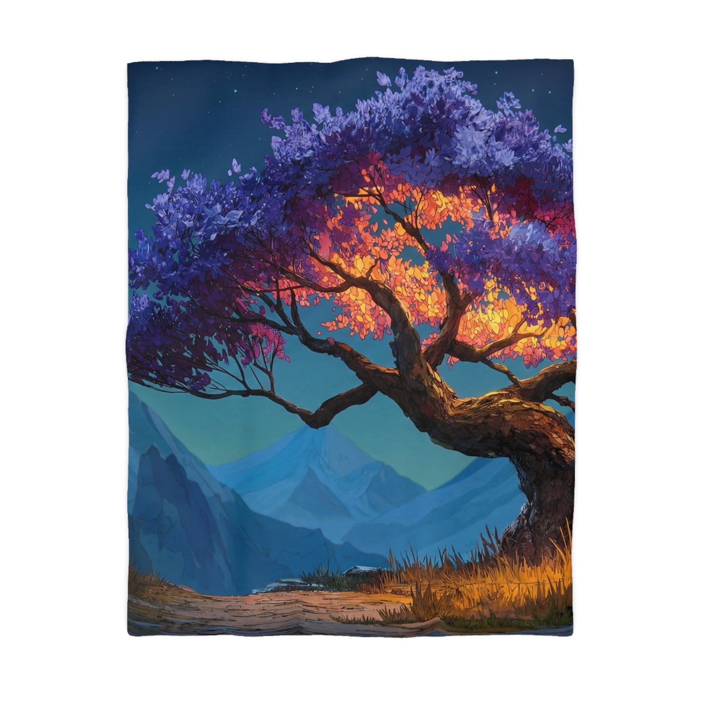 Celestial Tree Microfiber Duvet Cover – Twilight Bloom Sanctuary