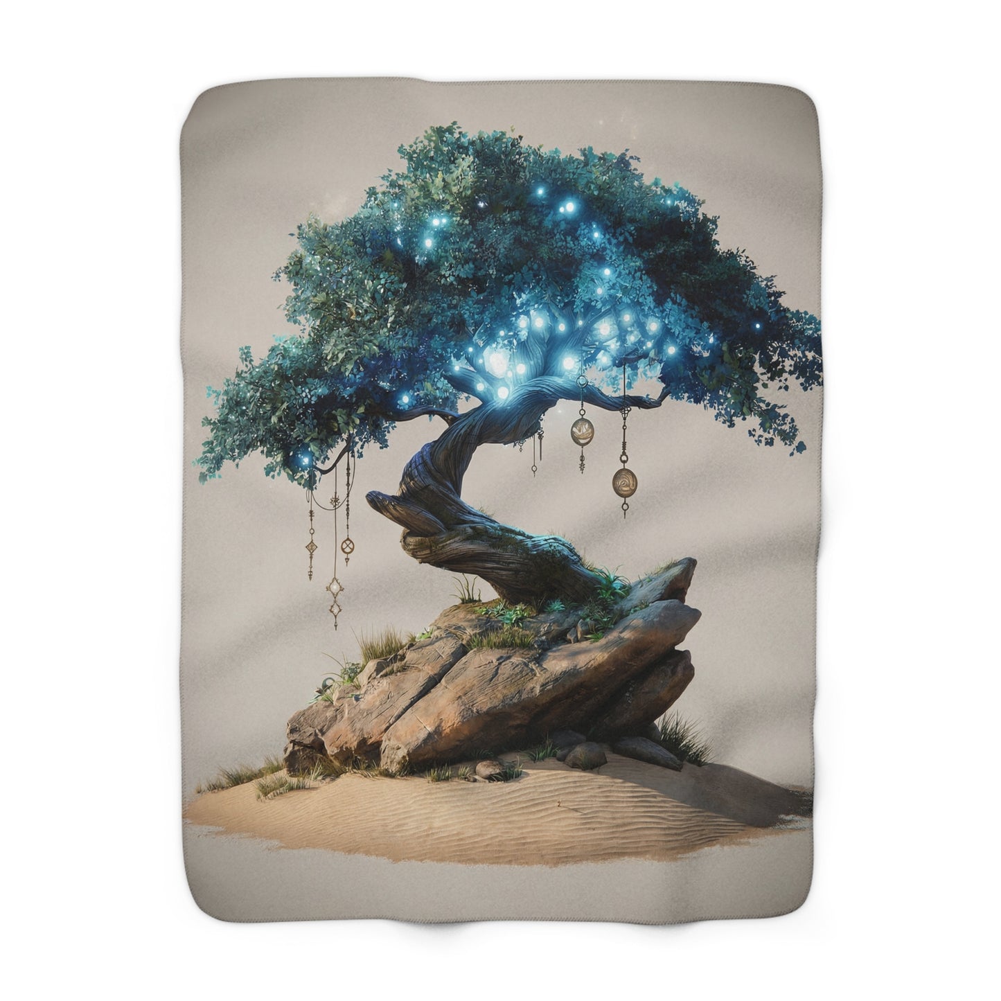 Luminescent Tree Sherpa Fleece Blanket – Ethereal Blue Light Canopy