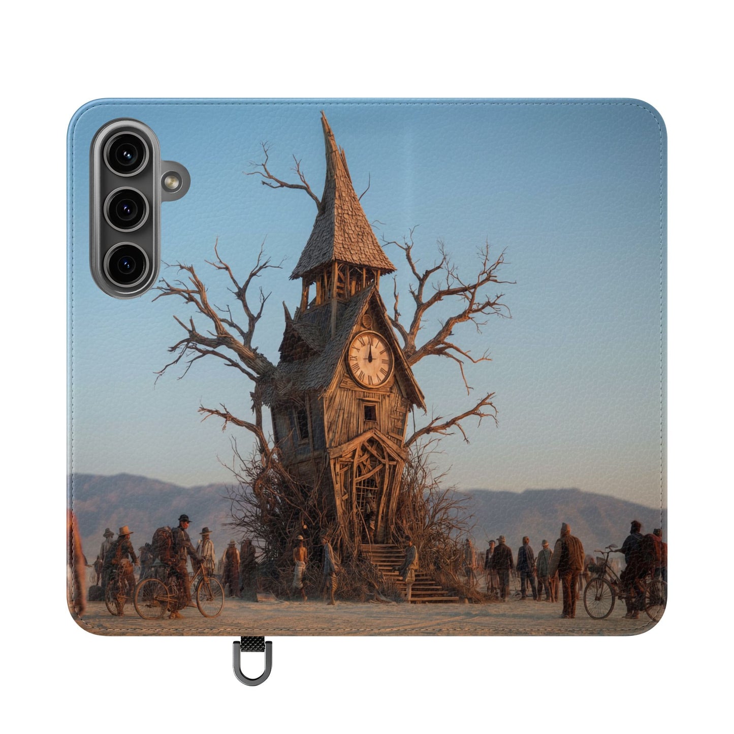Clocktower Wanderers Flip Cases – Dusty Desert Sentinel Scene