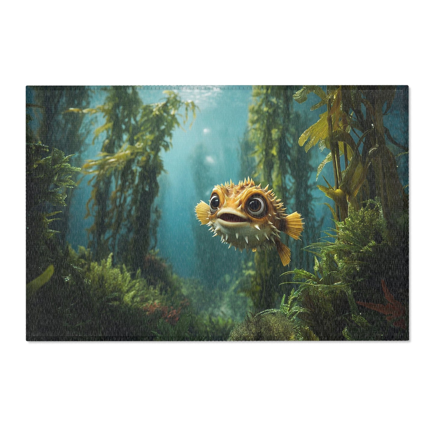 Curious Pufferfish Area Rugs – Sunlit Kelp Forest Adventure