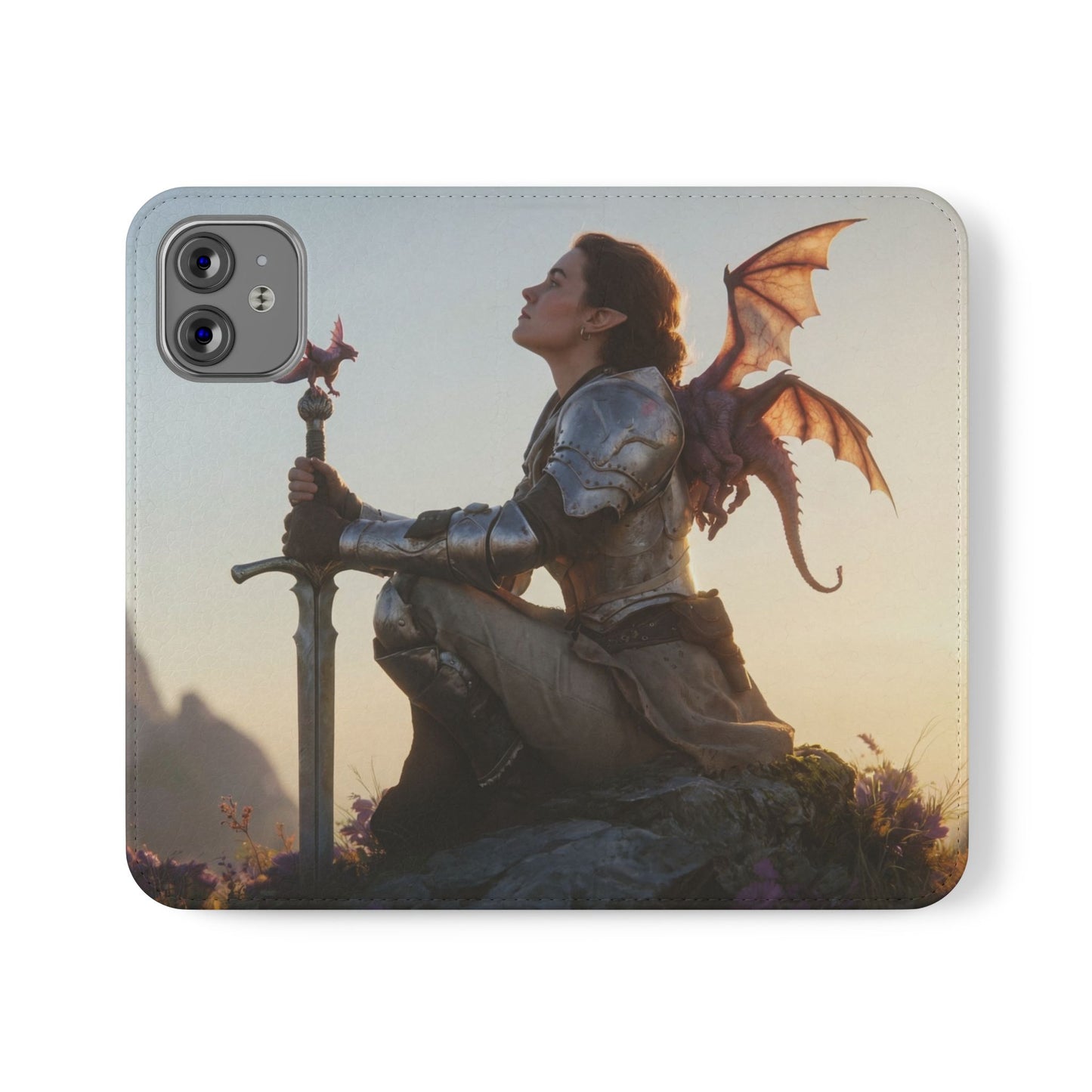 Dragon Knight Flip Cases – Sunlit Sentinel with Mini Drake and Sword