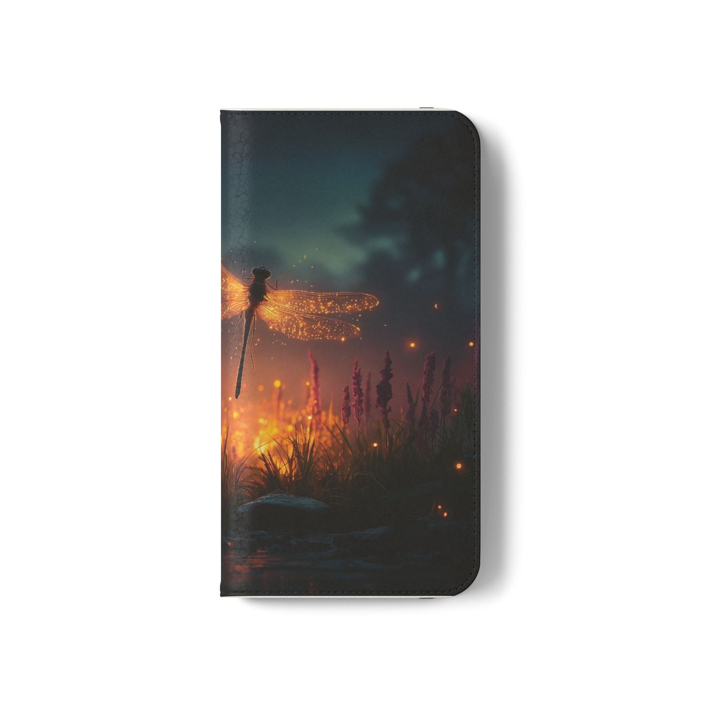Bioluminescent Dragonfly Flip Cases – Glowing Amber Wings Over Twilight Marsh