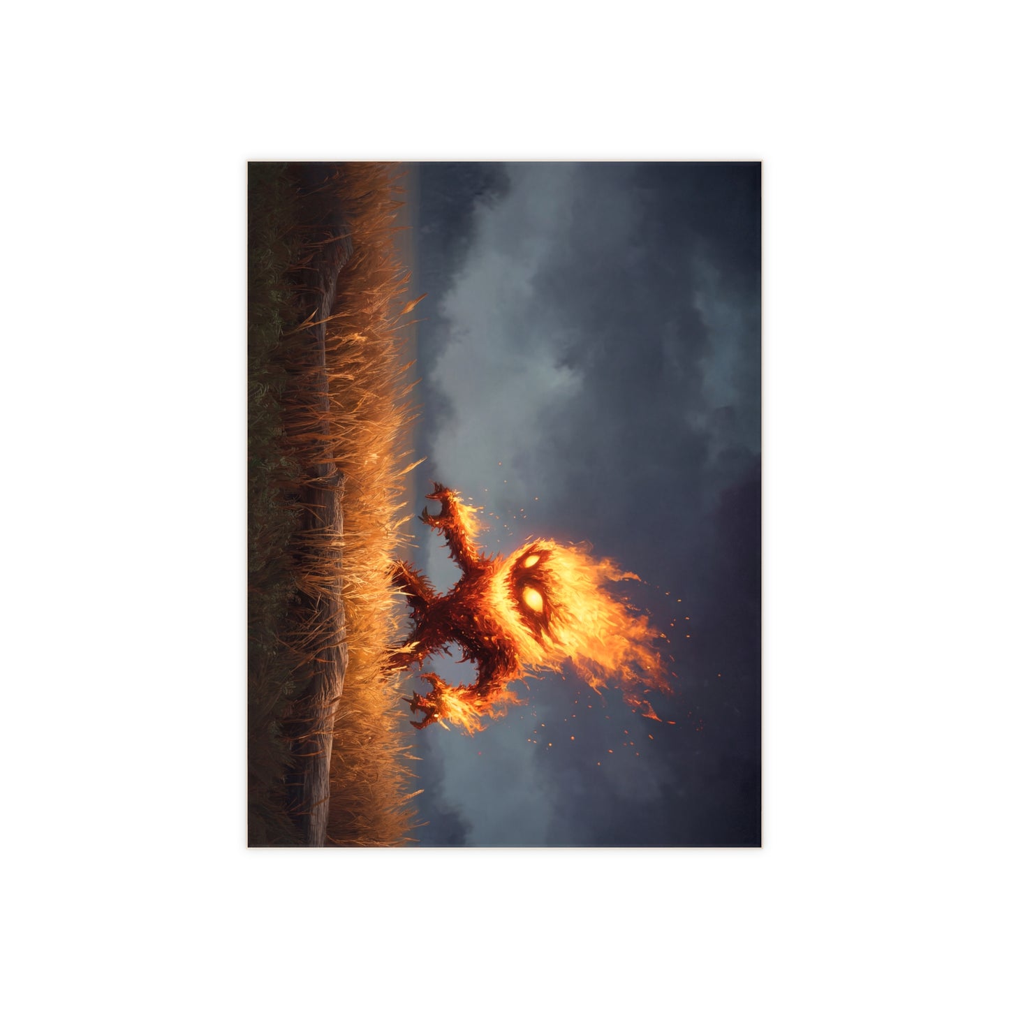 Fire Spirit in the Twilight Field Ceramic Photo Tile – Ember Guardian of the Stormy Meadow
