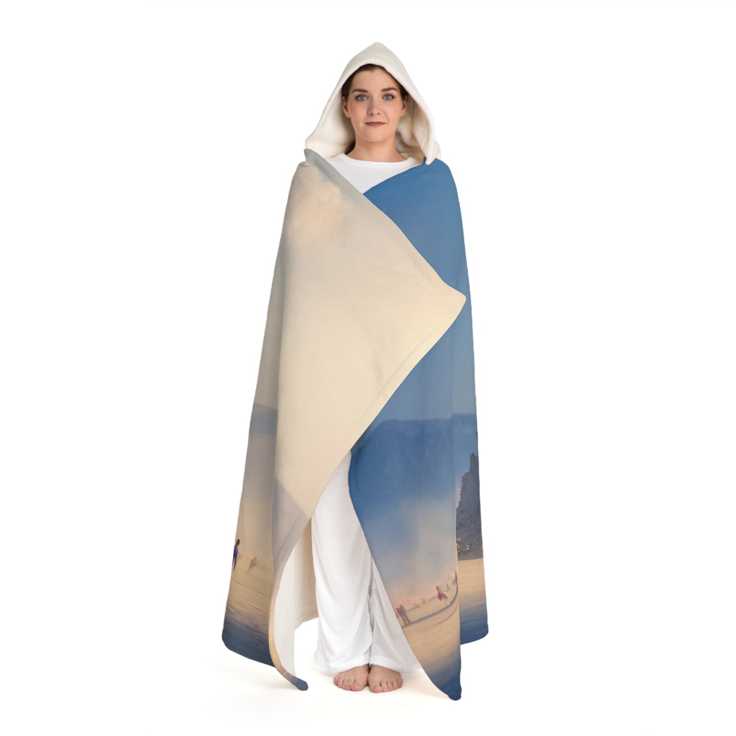 White Stone Sentinel Blanket – Desert Gateway Dreamscape Hooded Sherpa Fleece