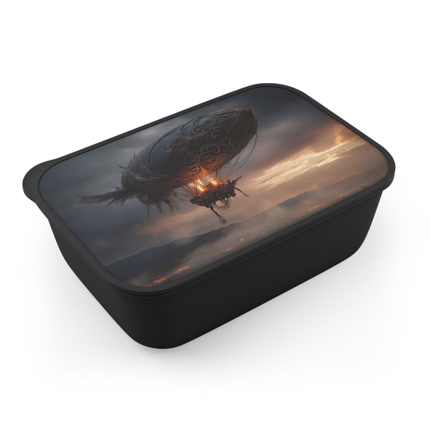 Steampunk Airship PLA Bento Box with Band and Utensils – Twilight’s Gilded Winged Voyage