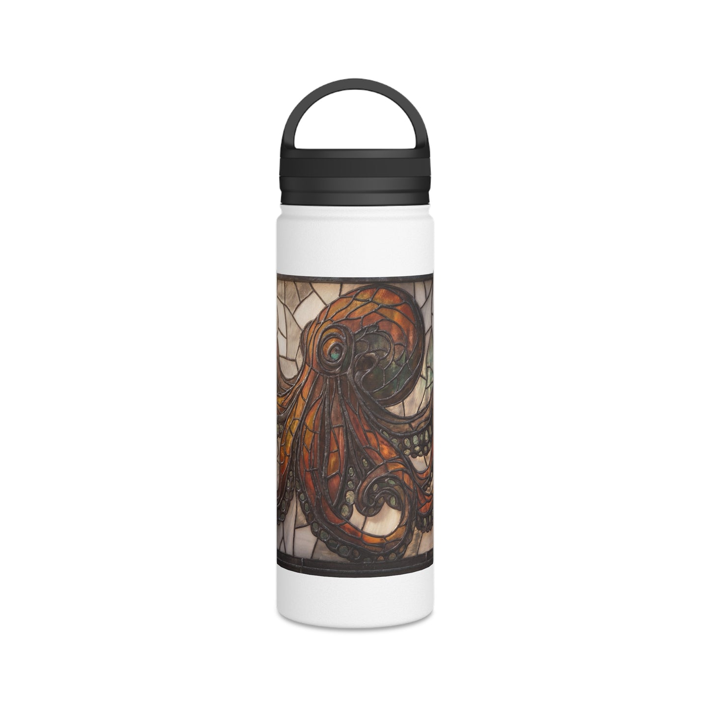 Stained Glass Octopus Water Bottle – Amber Depths & Iron Lace Design