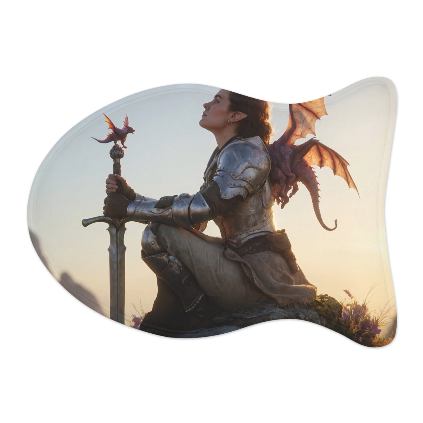 Dragon Knight Pet Feeding Mats – Sunset Sentinel with Winged Companion