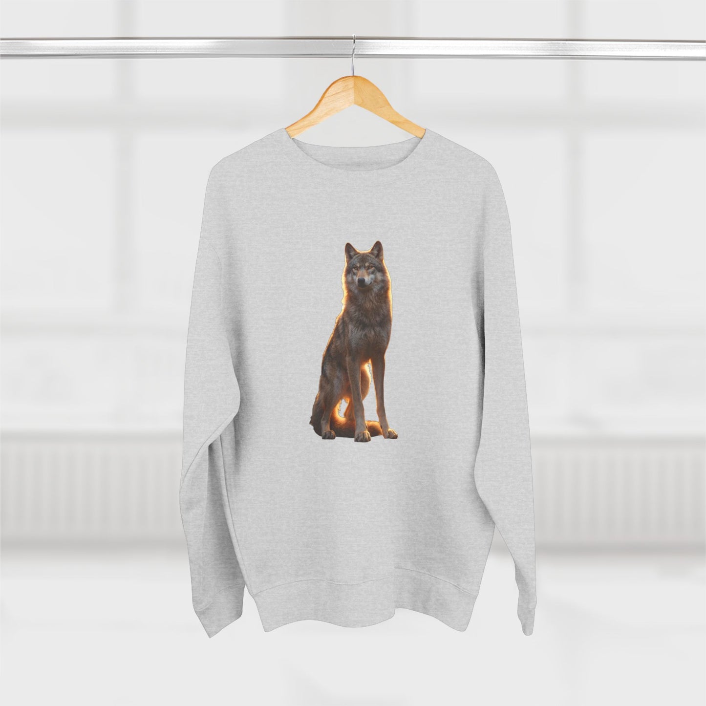 Sunset Sentinel Wolf Sweatshirt – Amber-Lit Canine Guardian Crewneck