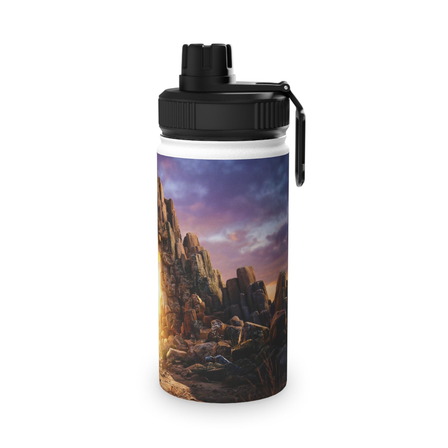 Celestial Portal Stainless Steel Water Bottle, Sports Lid – Sunlit Stone Gateway