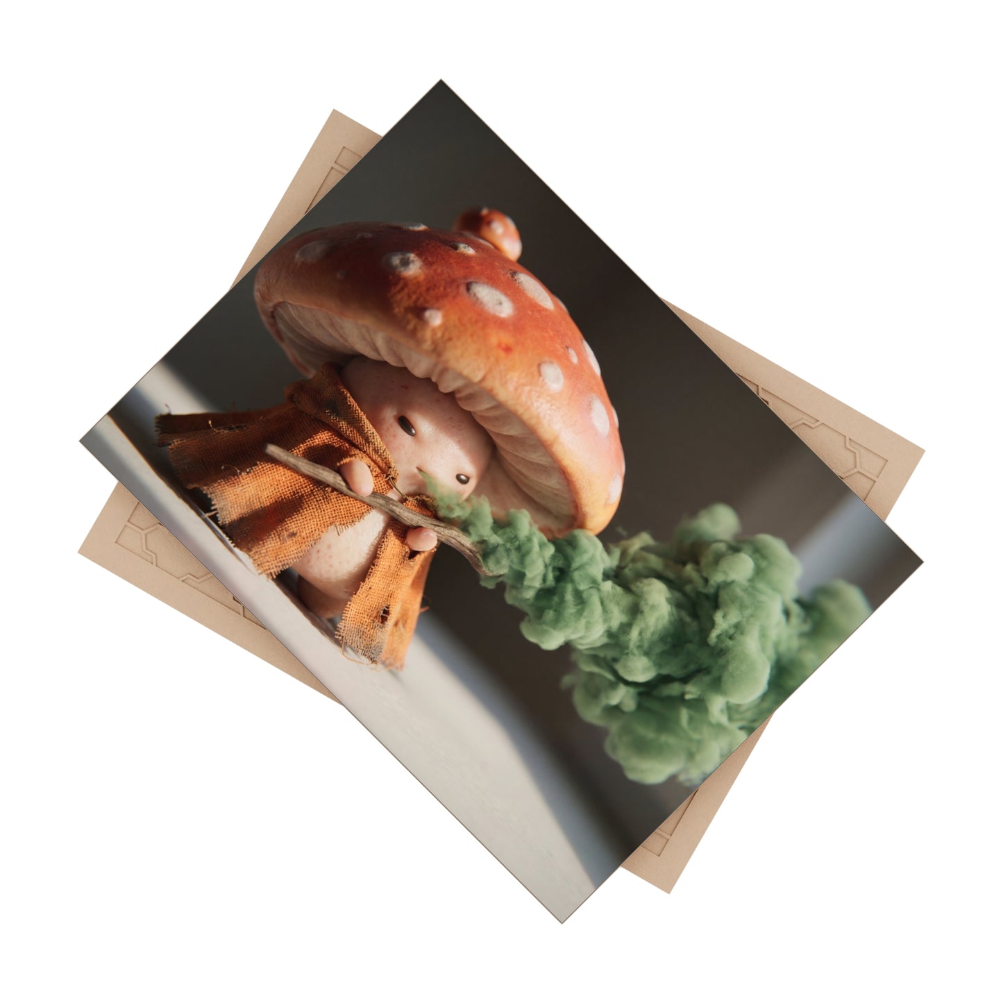 Mushroom Wanderer Ceramic Photo Tile – Gentle Smoke and Sunlit Cap