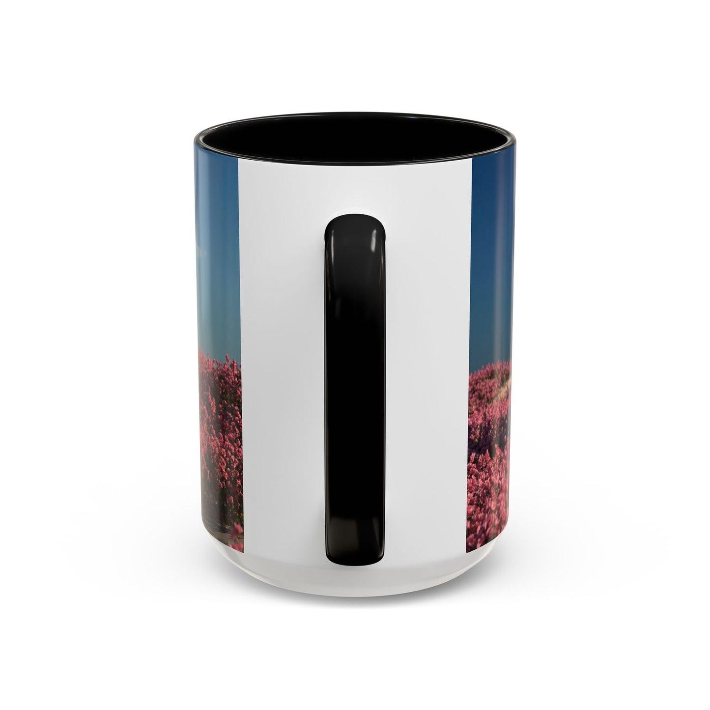 Stone Ring Garden Bloom Accent Coffee Mug – Cracked Concrete Portal in Pink Wildflowers