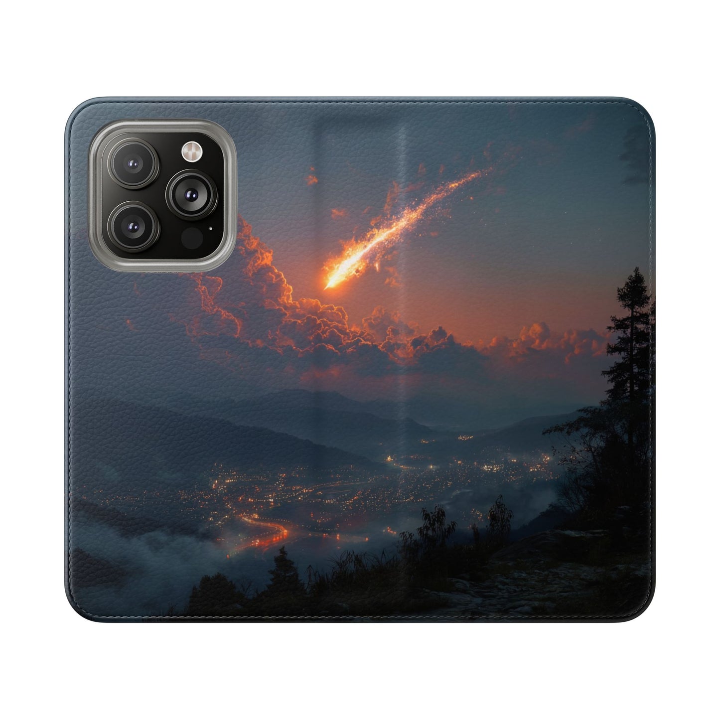 Meteor Over Valley Flip Cases – Crimson Sky Sentinel Cover