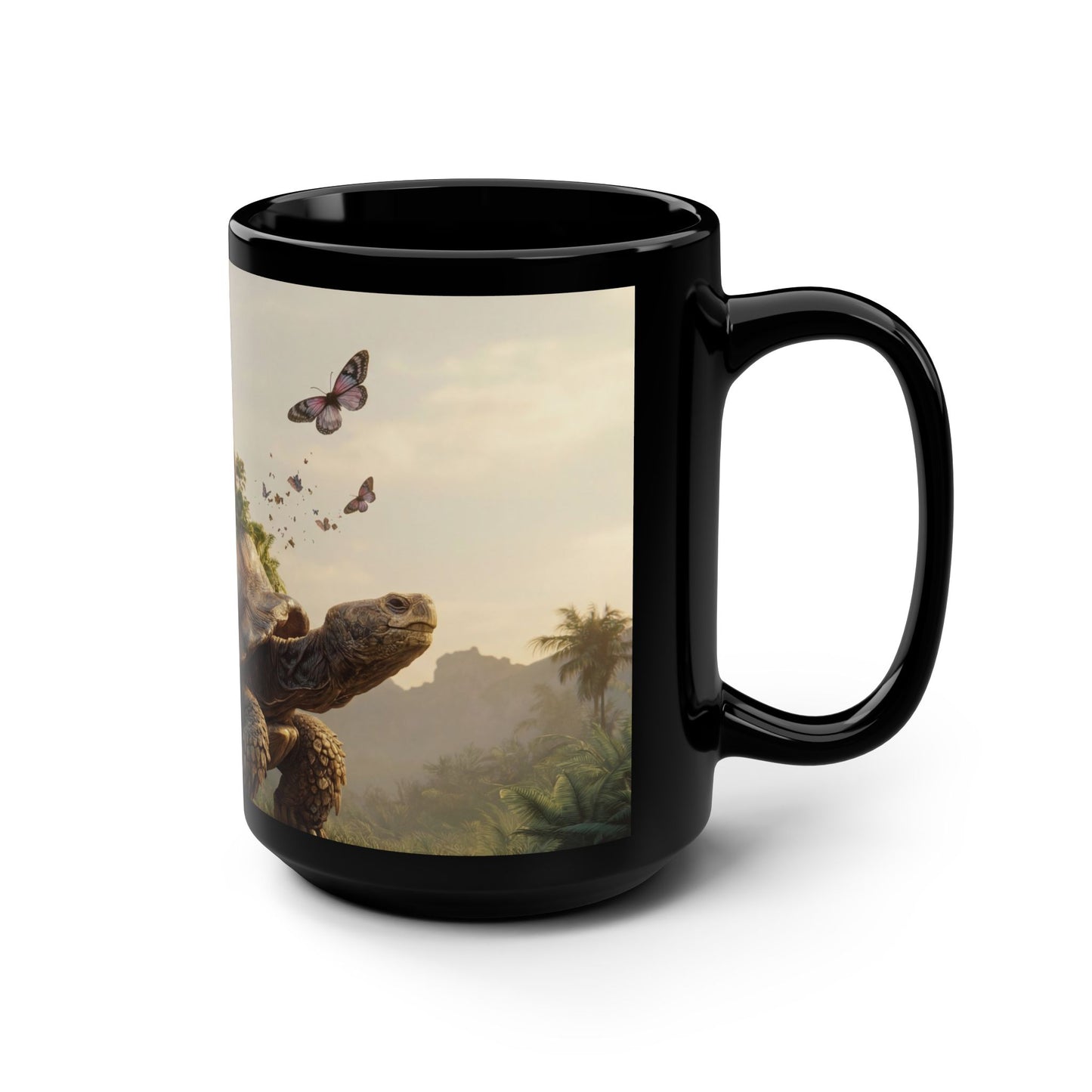 Castle Turtle Mug – Living Fortress with Golden Spire and Swirling Butterflies