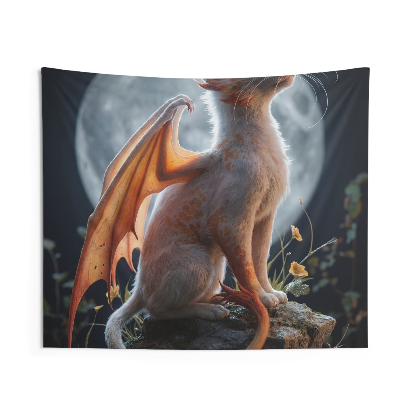 Moonlit Dragon Cat Indoor Wall Tapestries – Whispering Night Guardian