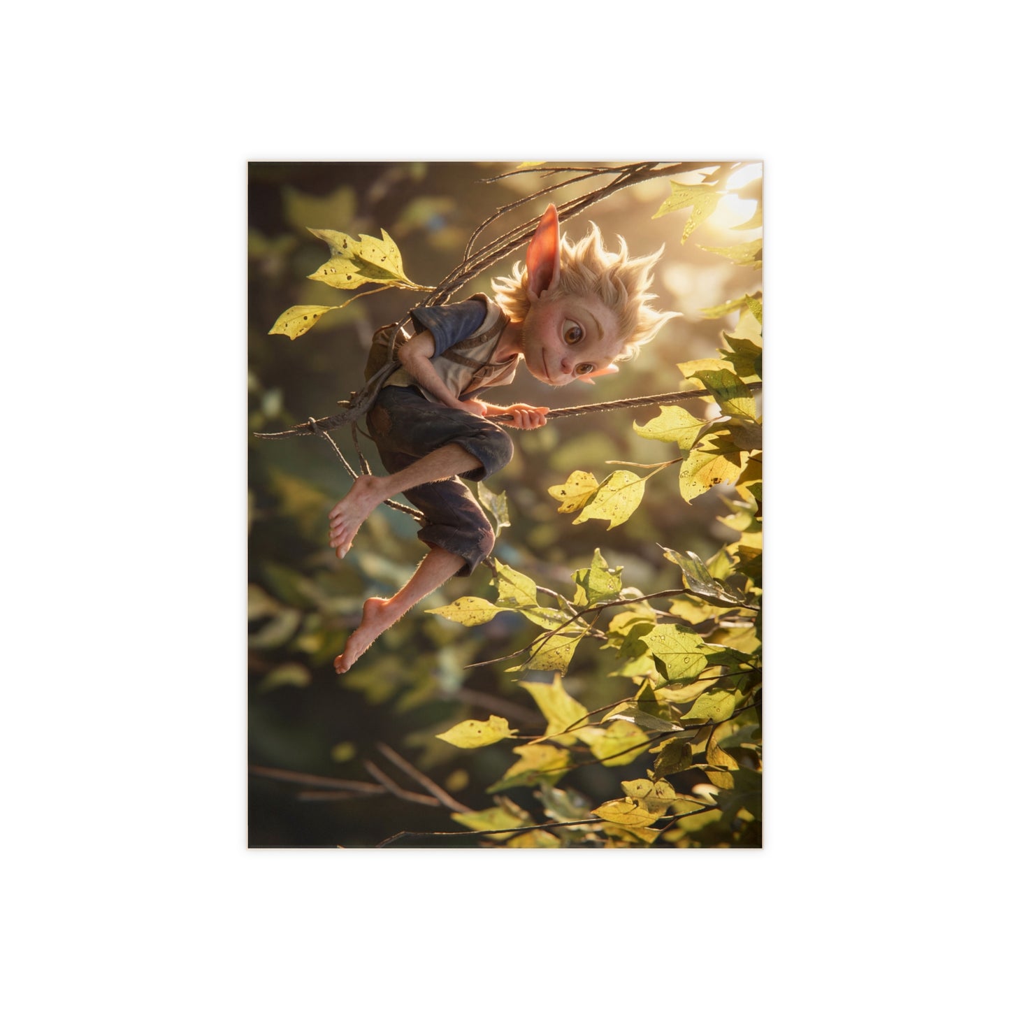 Forest Gnome Swing Ceramic Photo Tile – Golden Hour Whimsy