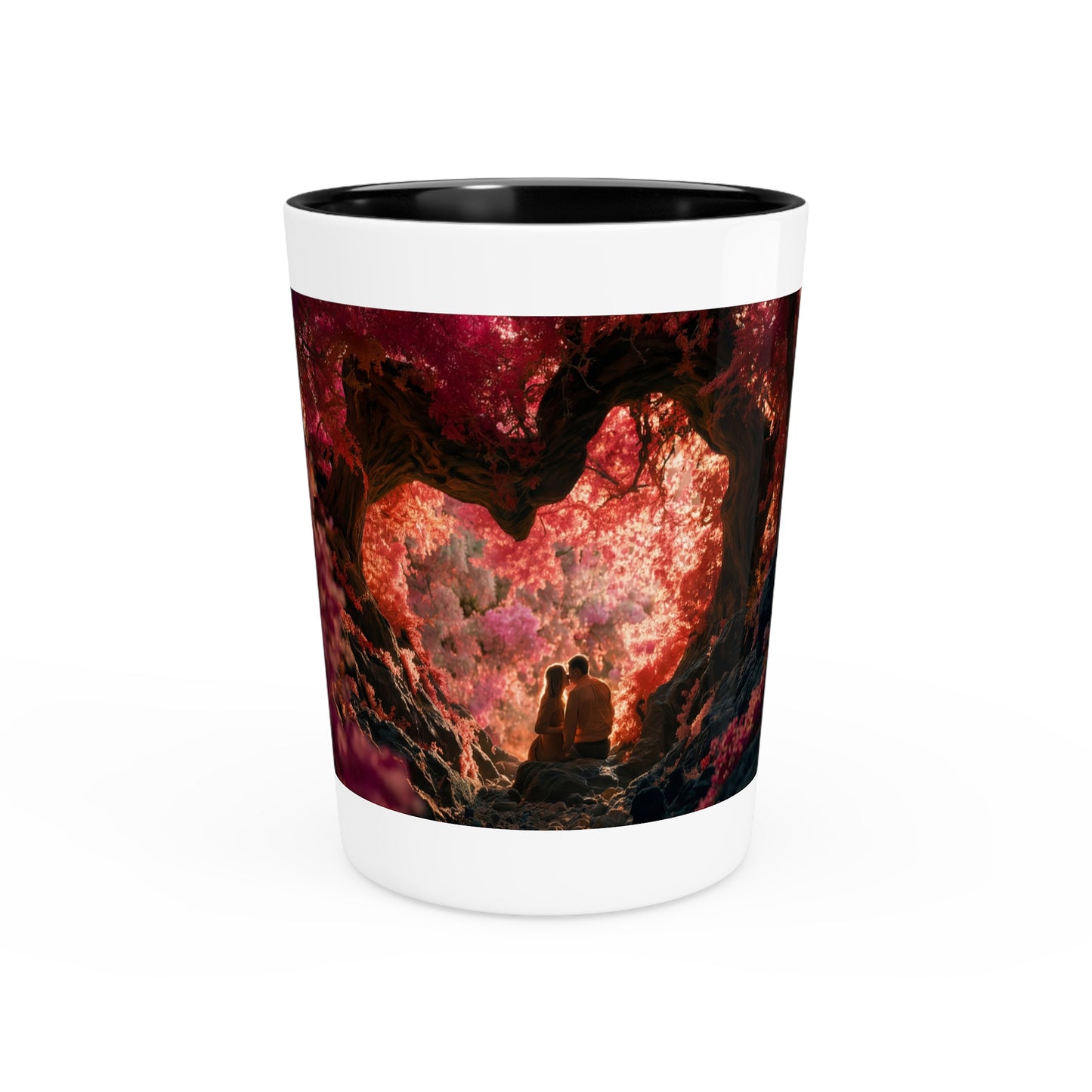 Twilight Grove Shot Glass – Heart-Shaped Canopy Romance Scene