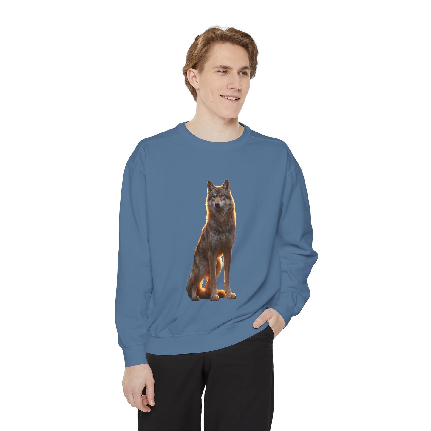 Golden Hour Wolf Sentinel Sweatshirt – Warm-Toned Pack Guardian Portrait