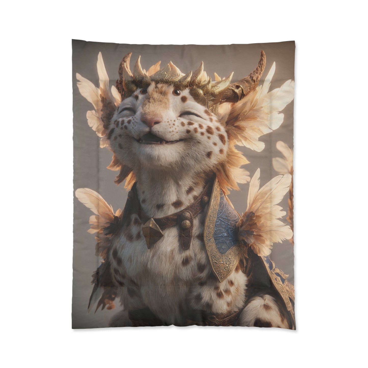 Feathered Feline Sovereign Comforter – Golden Crowned Warmth for Cozy Nights