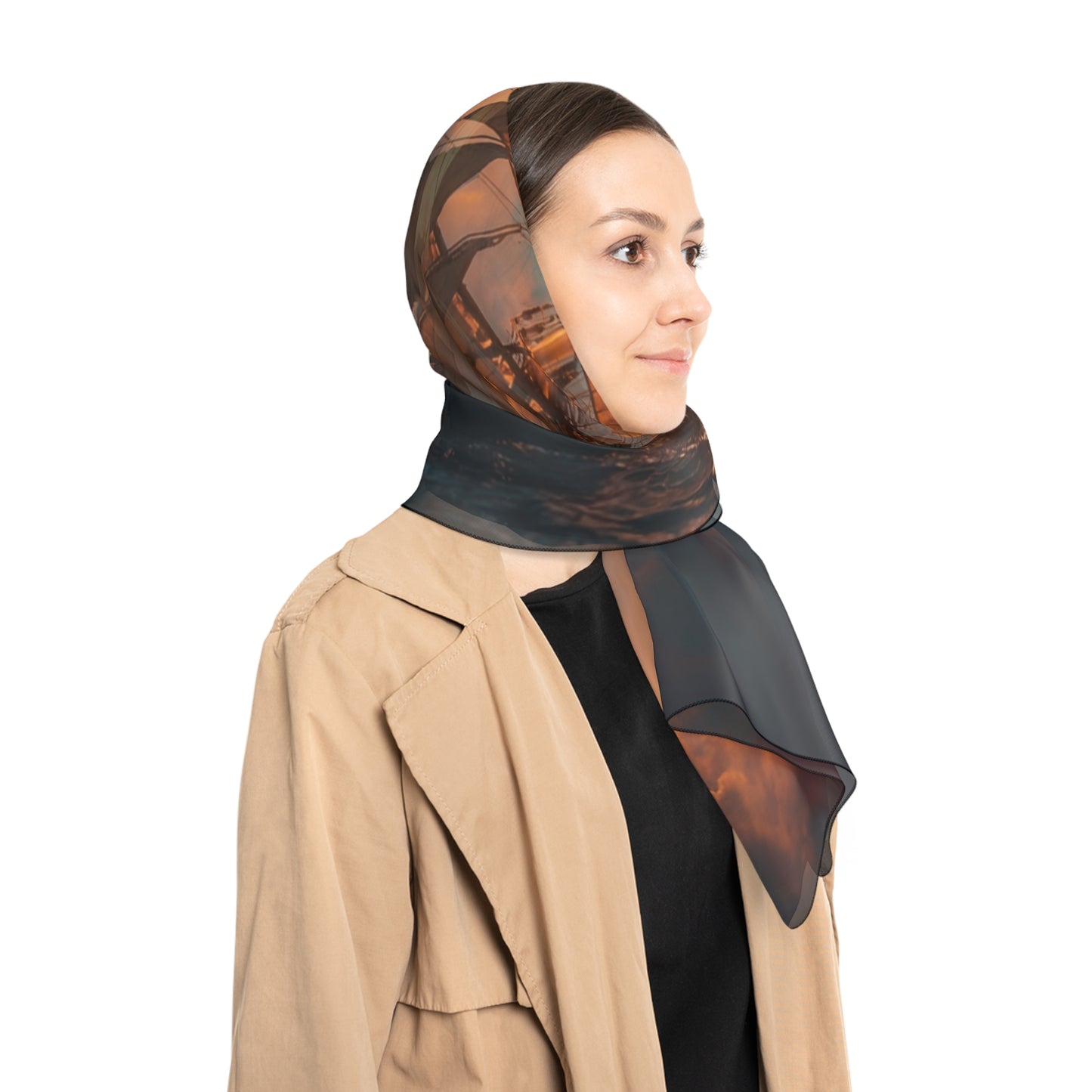 Starlit Galleon Poly Scarf – Voyage Through Crimson Skies