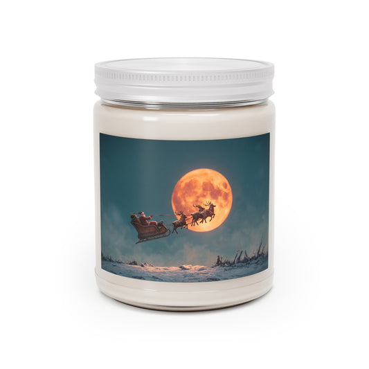 Lunar Reindeer Sleigh Scented Soy Candles with White Lid, 9oz – Midnight Santa’s Celestial Flight