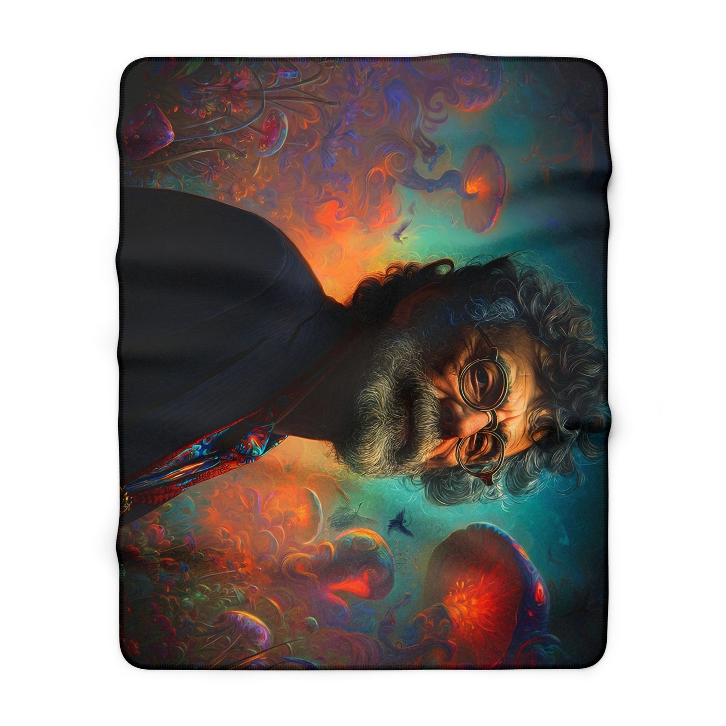 Twilight Meadow Sage Blanket – Where Mushrooms Glow and Birds Duet
