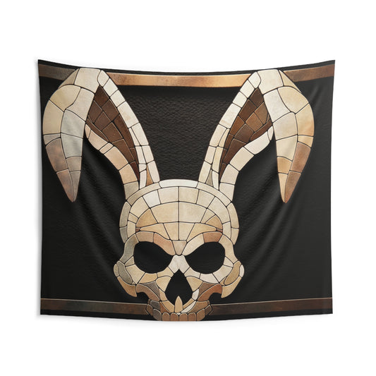 Rabbit Skull Mosaic Tapestry – Earth-Toned Bone Art for Moody Walls