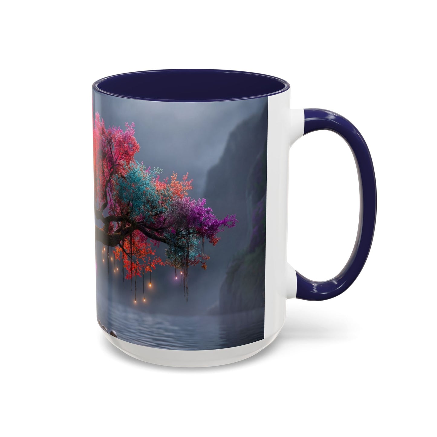 Prismatic River Tree Accent Coffee Mug (11, 15oz) – Neon Canopy Moonlight Reflections