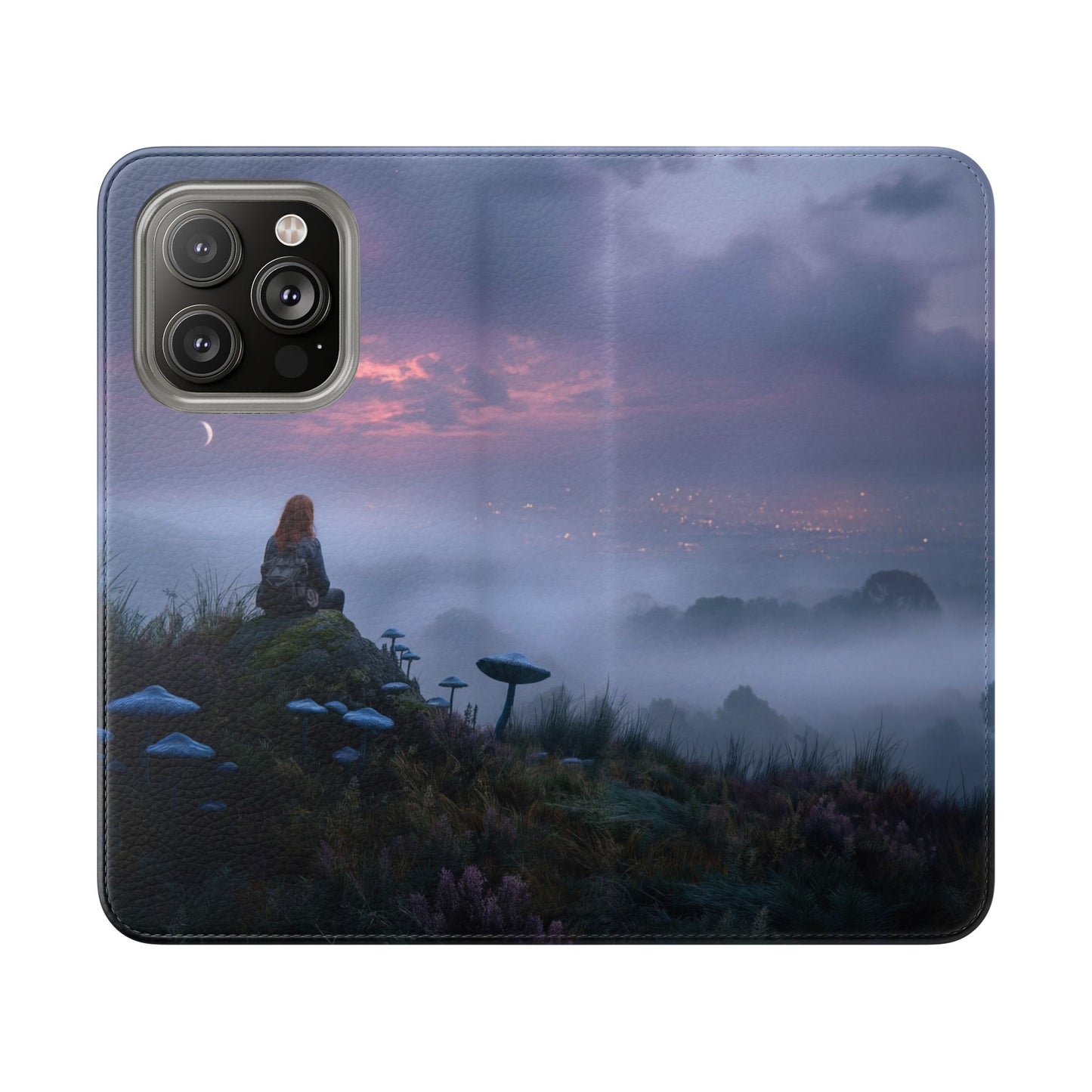 Misty Hilltop Flip Cases – Red-Haired Wanderer at Twilight