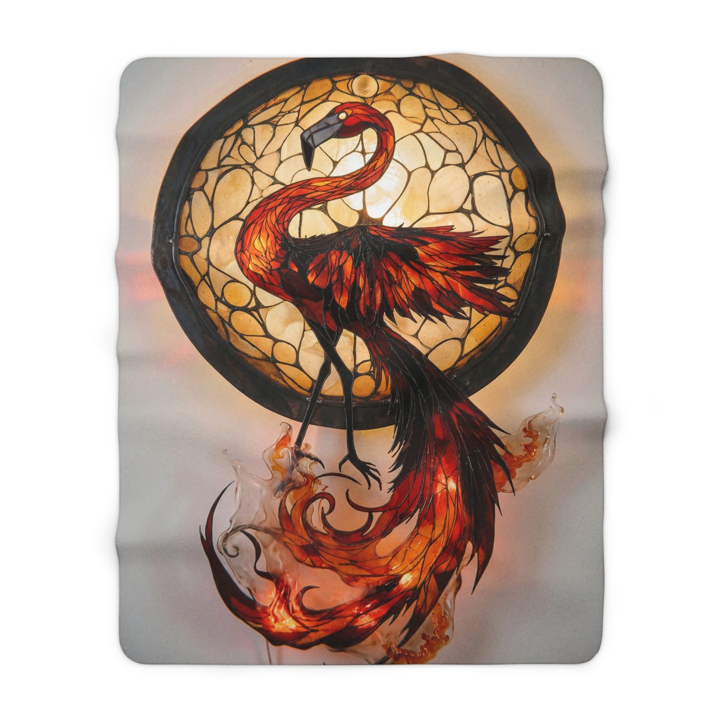 Stained Glass Phoenix Sherpa Fleece Blanket – Embered Talon Dreamscape