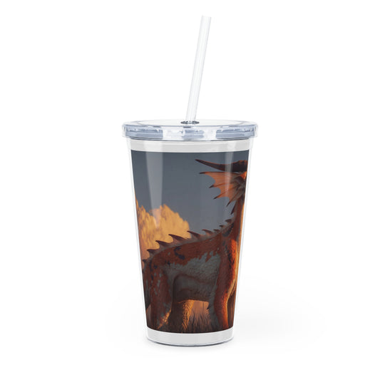 Sunset Dragon Plastic Tumbler with Straw – Golden Hour Guardian