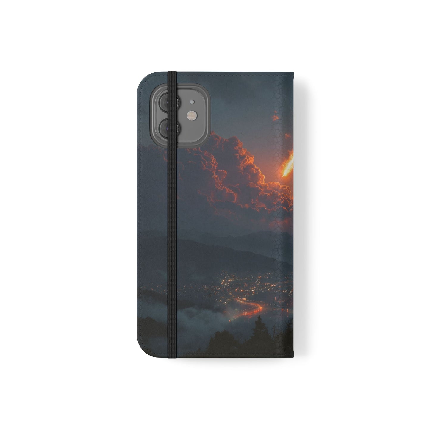 Meteor Over Valley Flip Cases – Crimson Sky Sentinel Cover