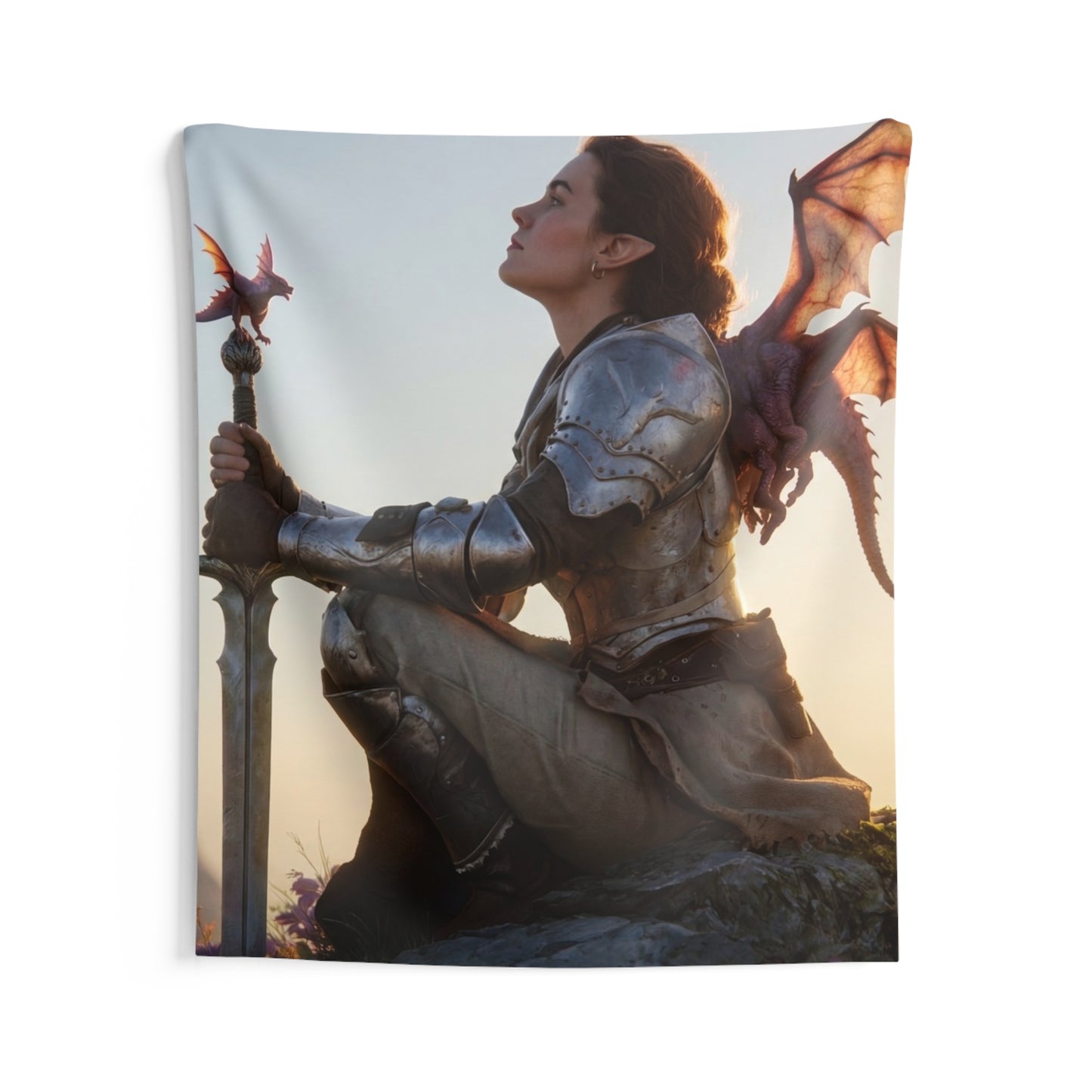 Dragon Rider Sentinel Wall Tapestry – Sunset Peak and Whispering Wings