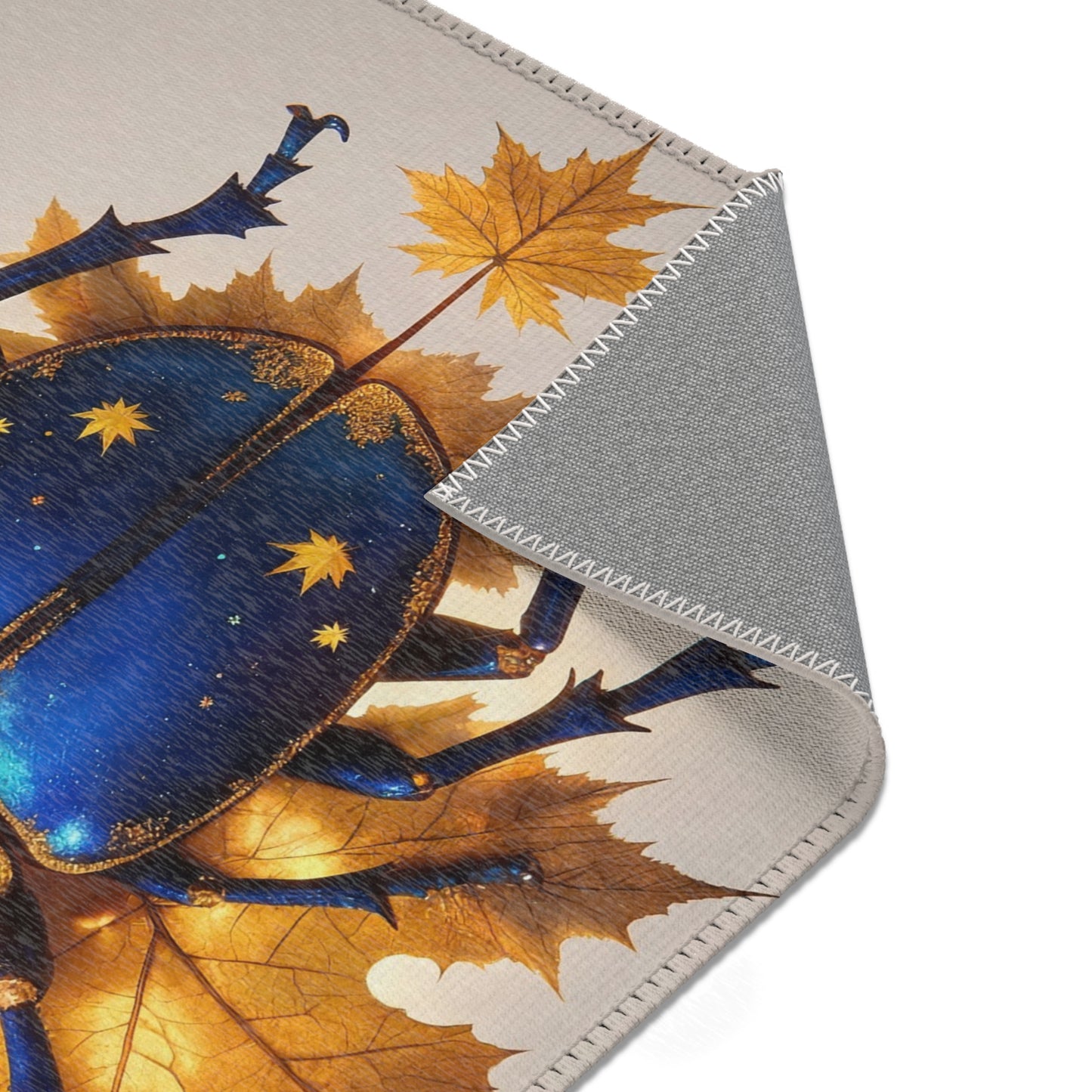 Celestial Beetle Area Rugs – Starlit Blue Guardian Among Autumn Leaves