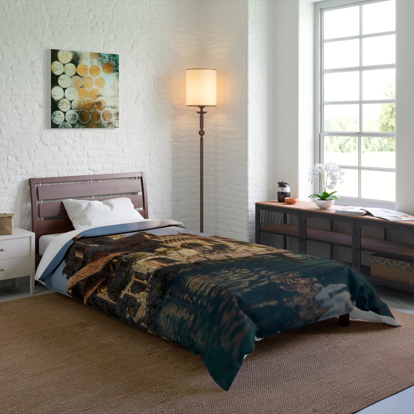Harbor’s Edge Comforter – Sunlit Viking Village Dreamscape
