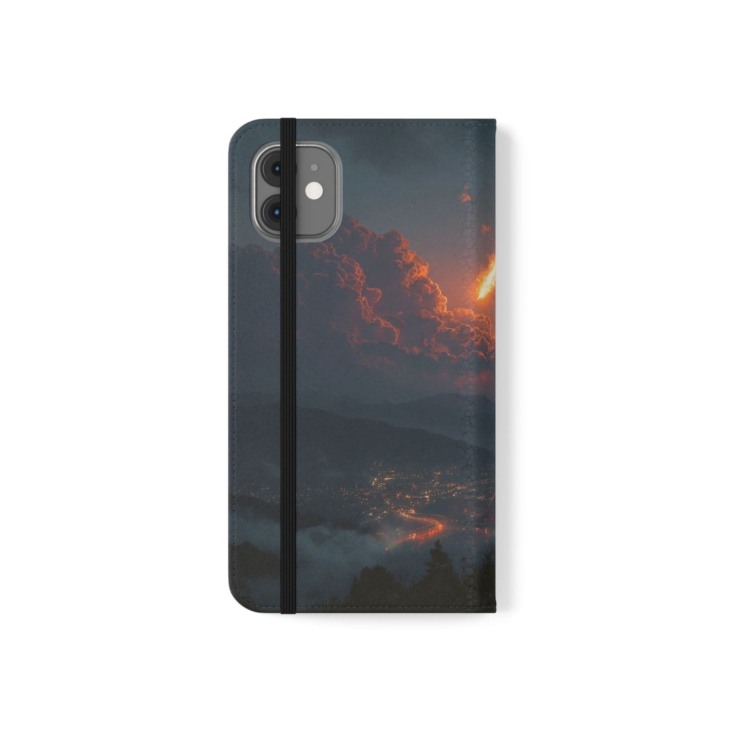 Meteor Over Valley Flip Cases – Crimson Sky Sentinel Cover
