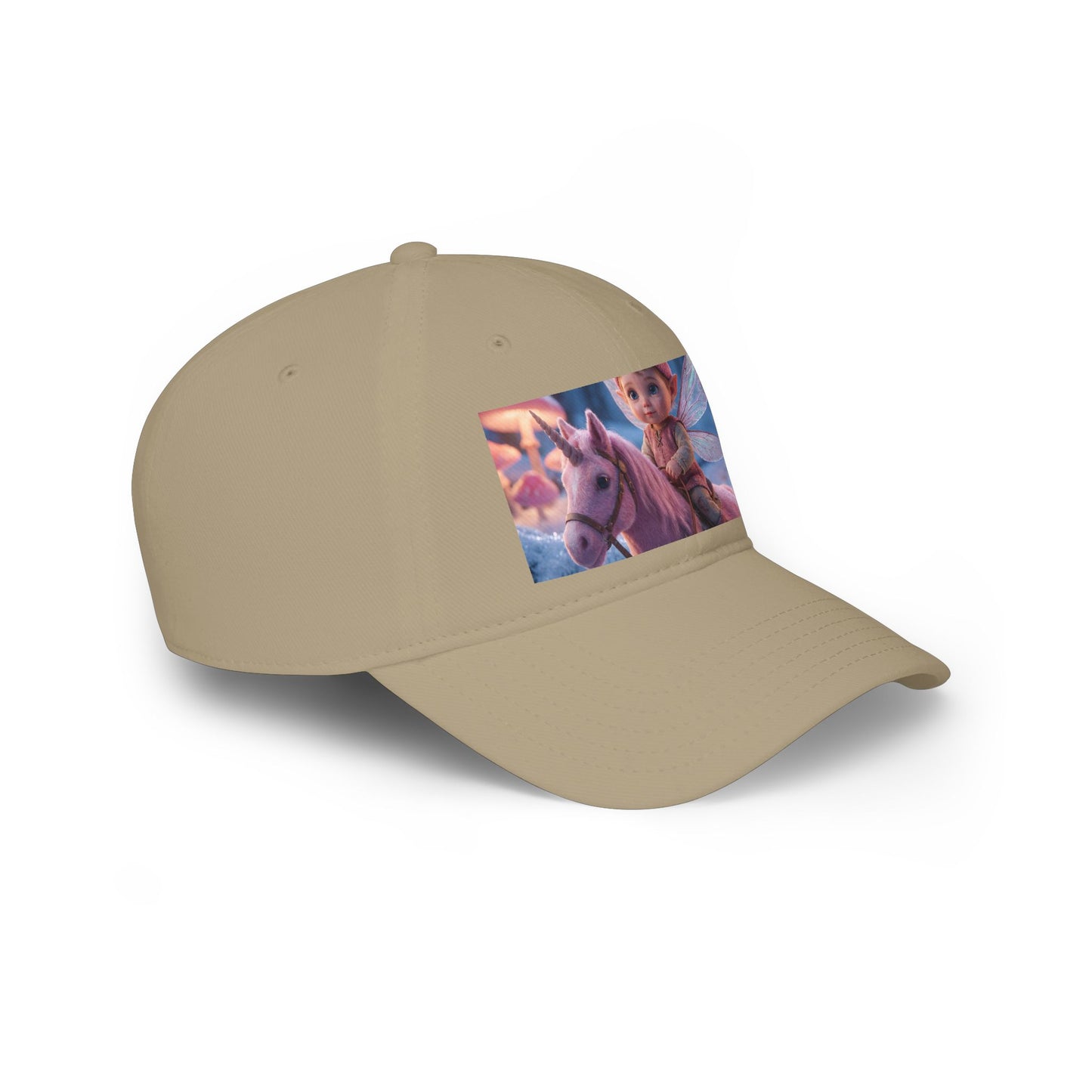 Pink Unicorn Fairy Rider Low Profile Baseball Cap – Winter Moss & Mushroom Forest