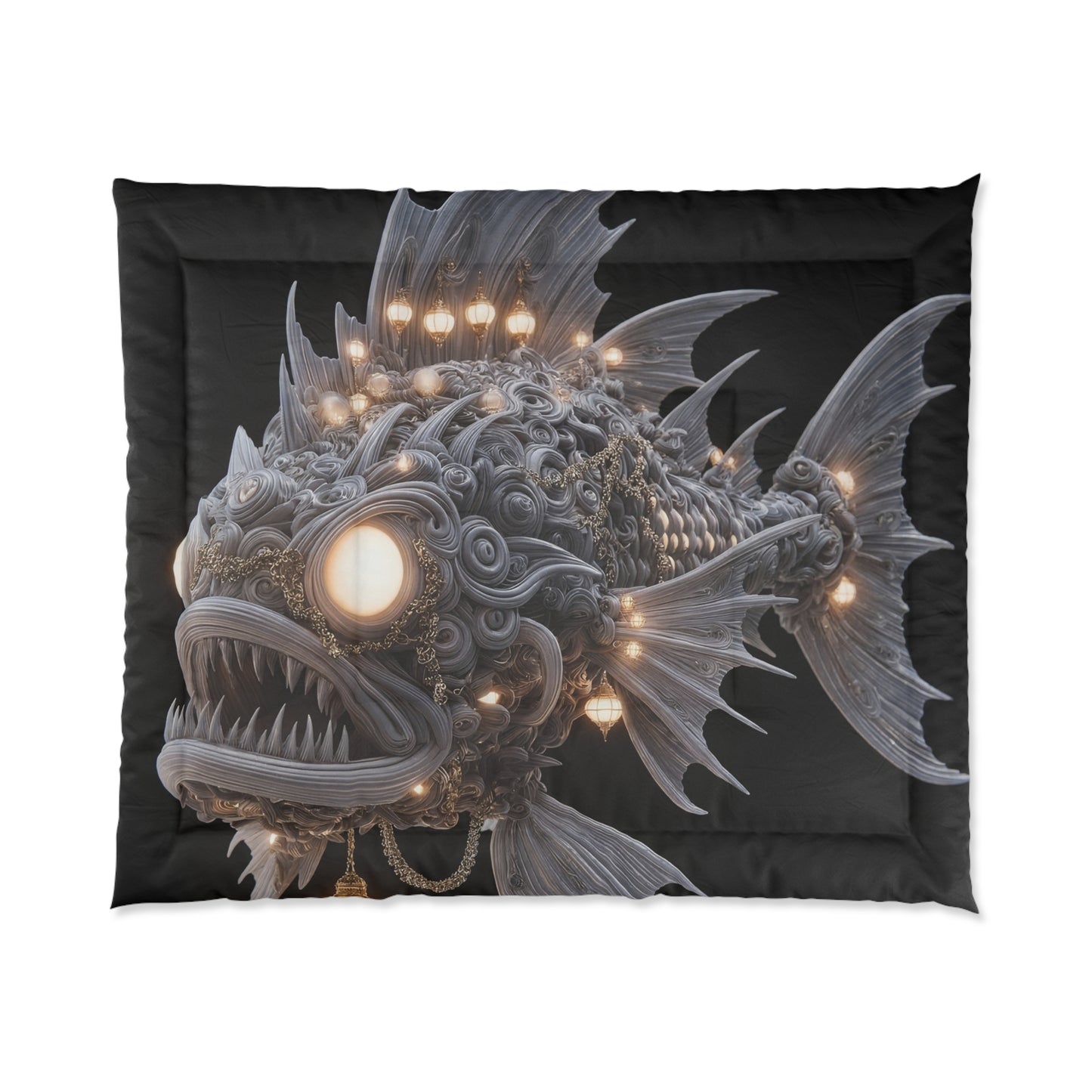 Luminous Deep-Sea Leviathan Comforter – Chandelier Fish in Abyssal Glow