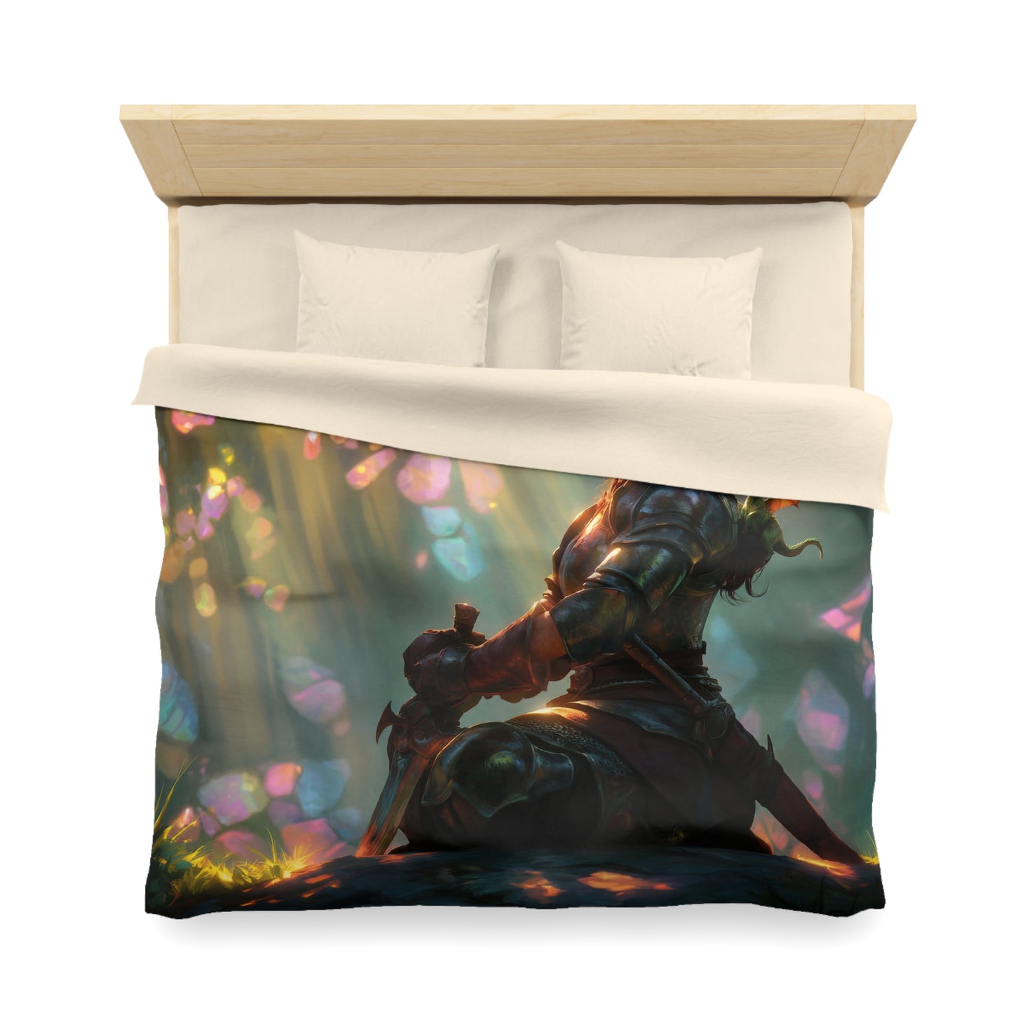 Crystal Grove Guardian Duvet Cover – Elf Knight and Dragon Companion
