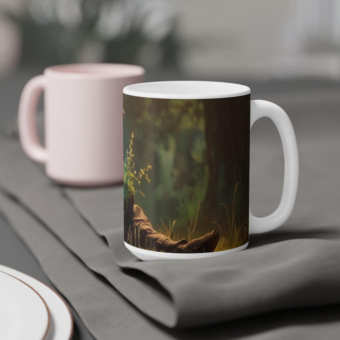 Forest Sentinel Ceramic Mugs (11oz\15oz\20oz) – Glimmering Guardian in Sunlit Grove