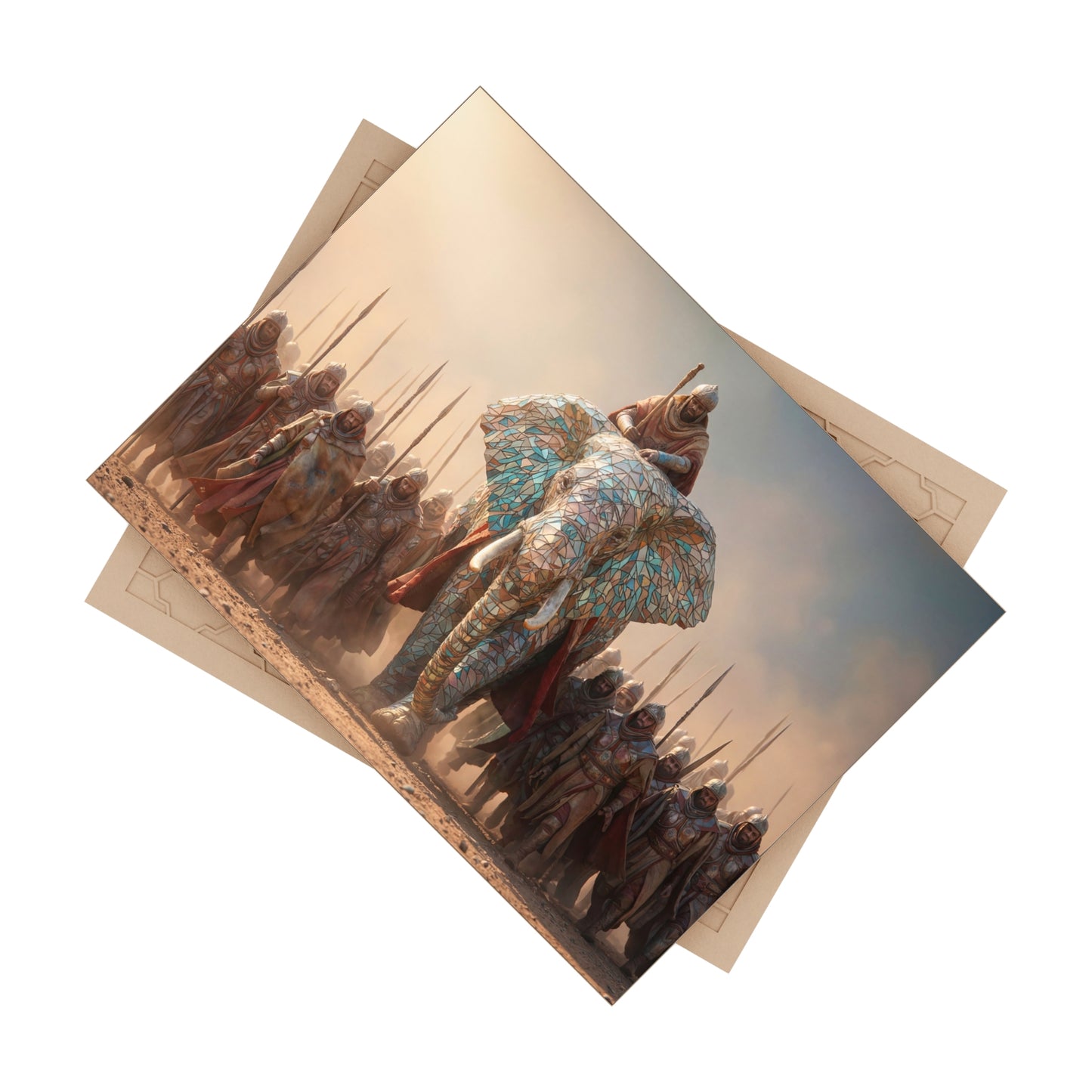 Mosaic Elephant Warlord Ceramic Photo Tile – Sun-Dusted Regal March