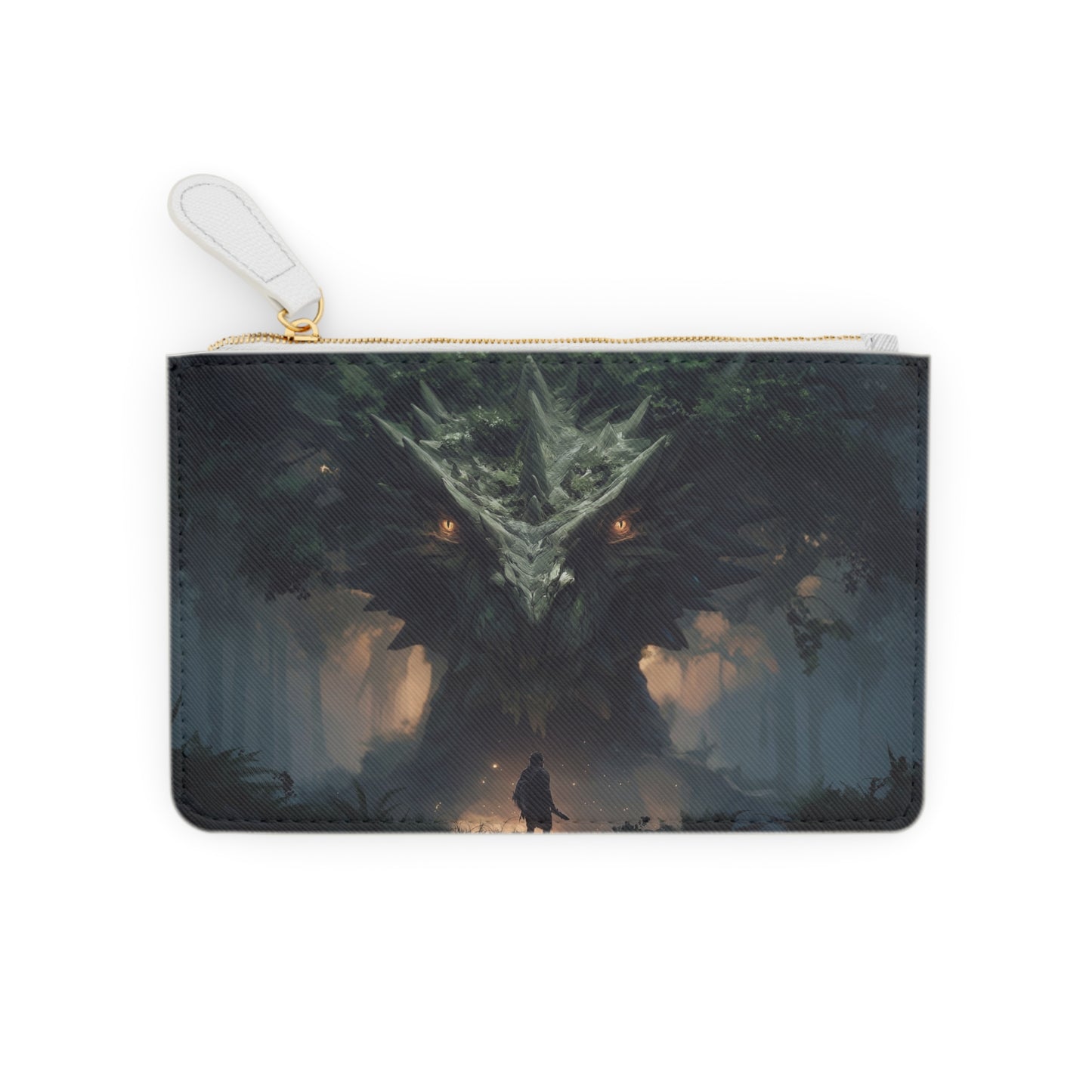 Ancient Dragon Sentinel Mini Clutch Bag – Moss-Covered Guardian in Twilight Forest