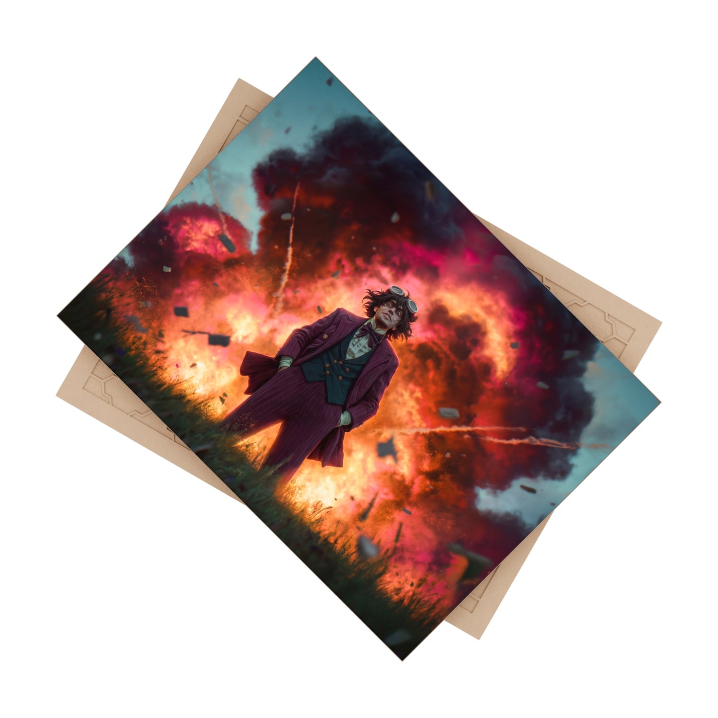Mad Scientist in Explosive Garden Ceramic Photo Tile – Calm Amidst the Conflagration